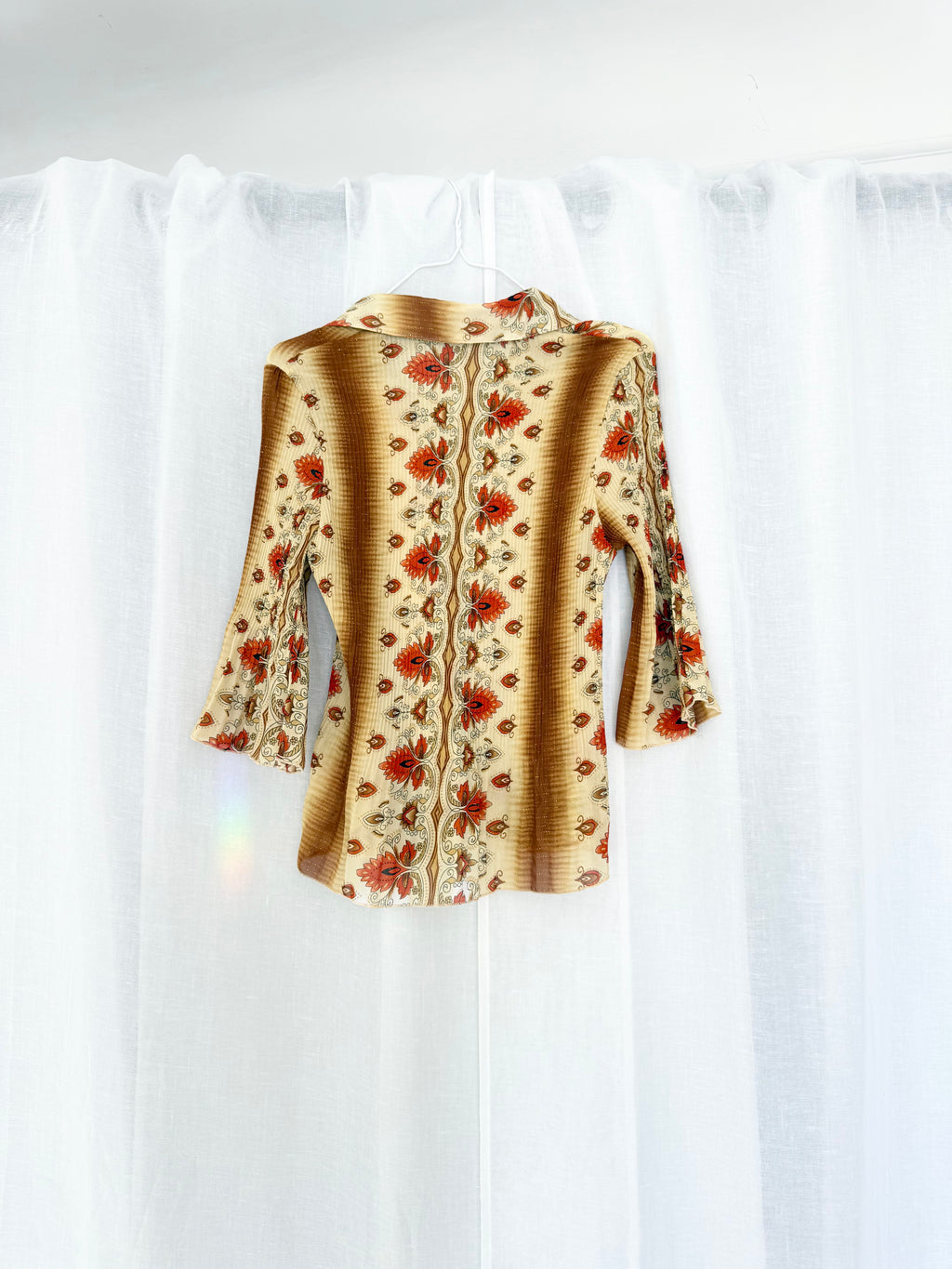 70s floral psychedelic button blouse ✧