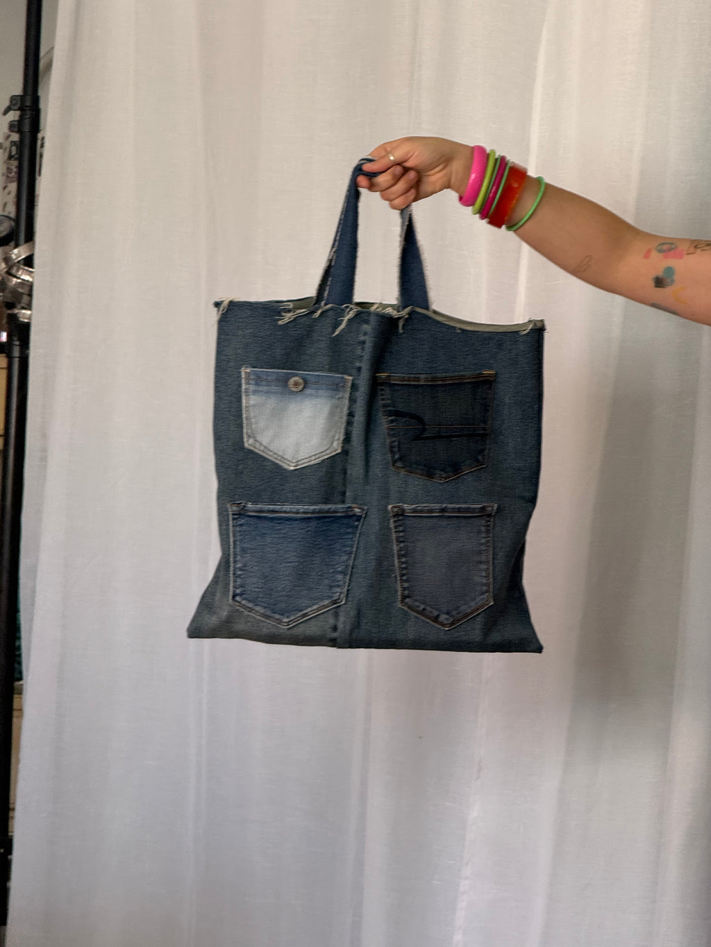 ✶ handmade patchwork denim pocket tote ✶