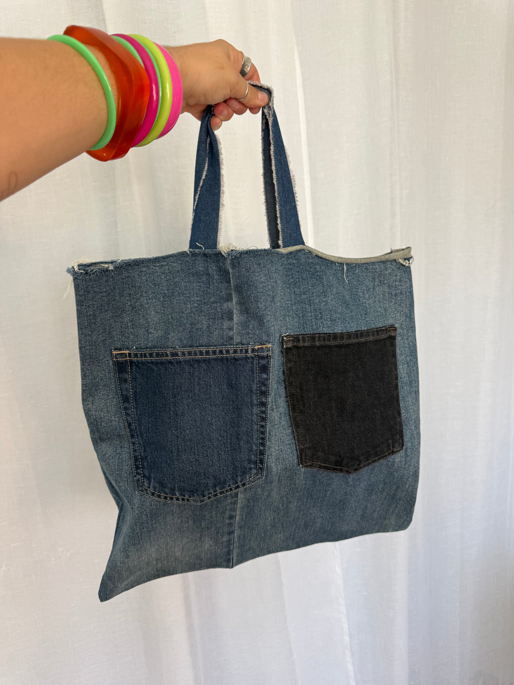 ✶ handmade patchwork denim pocket tote ✶