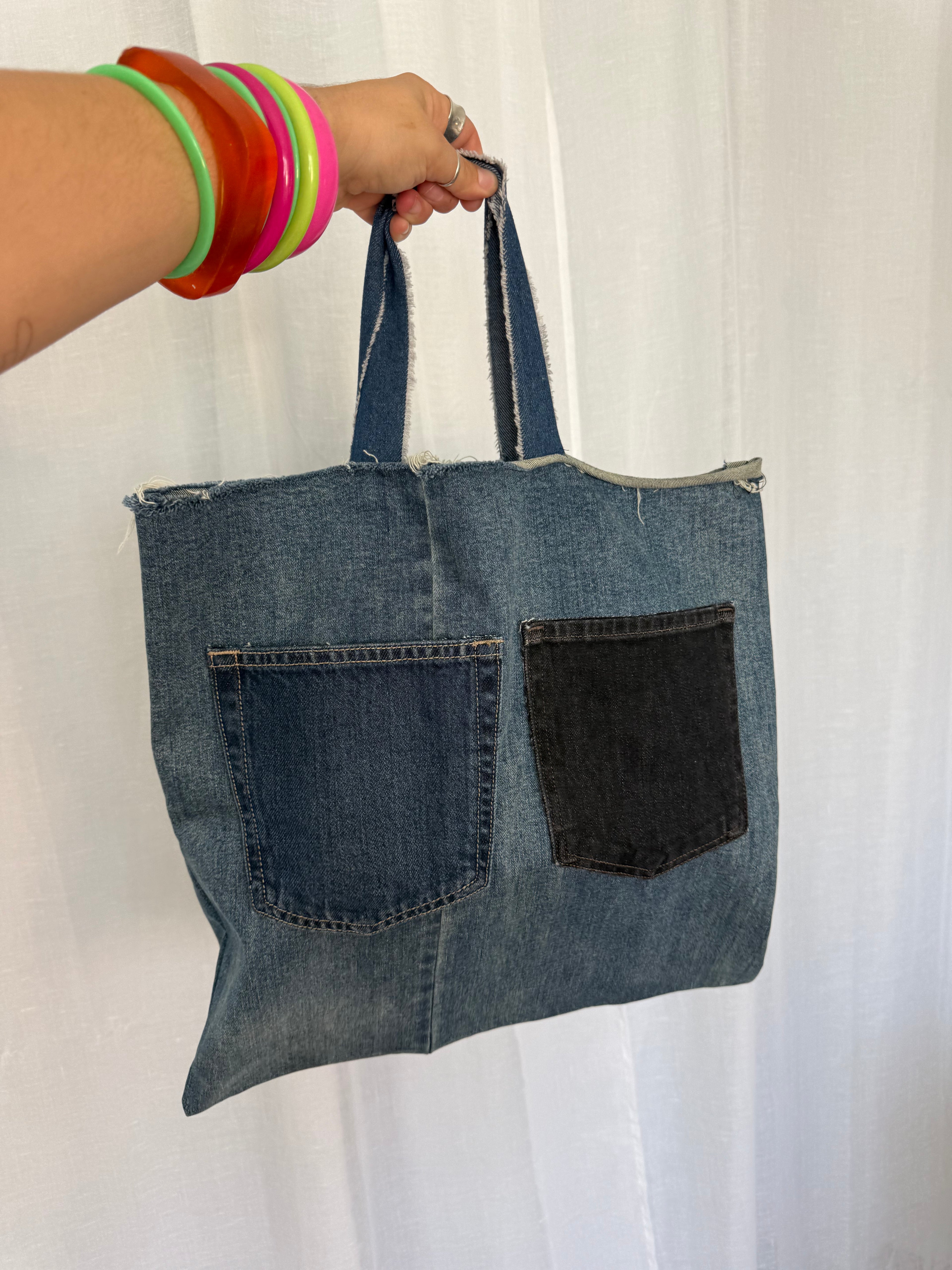 ✶ handmade patchwork denim pocket tote ✶