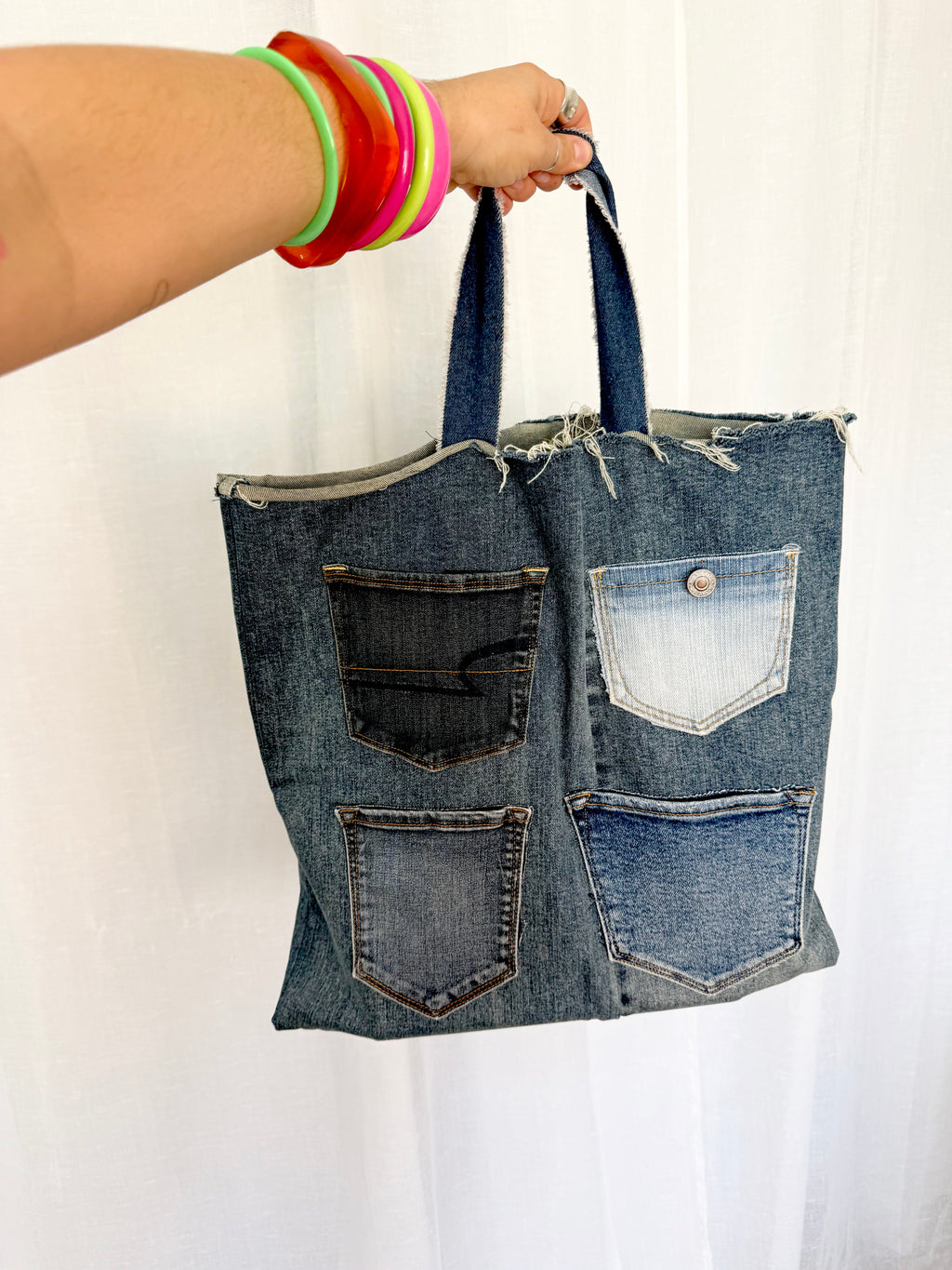 ✶ handmade patchwork denim pocket tote ✶