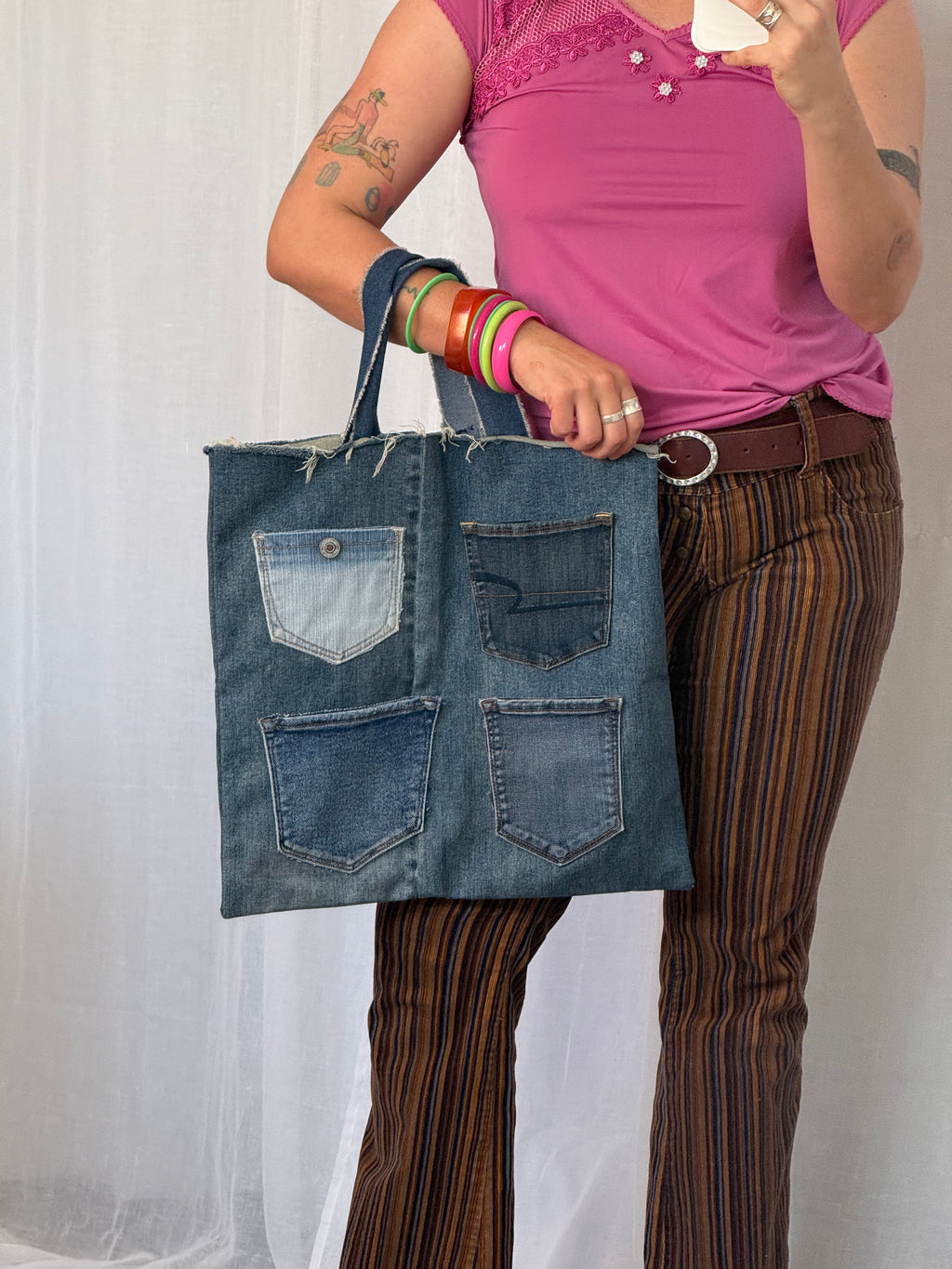 ✶ handmade patchwork denim pocket tote ✶