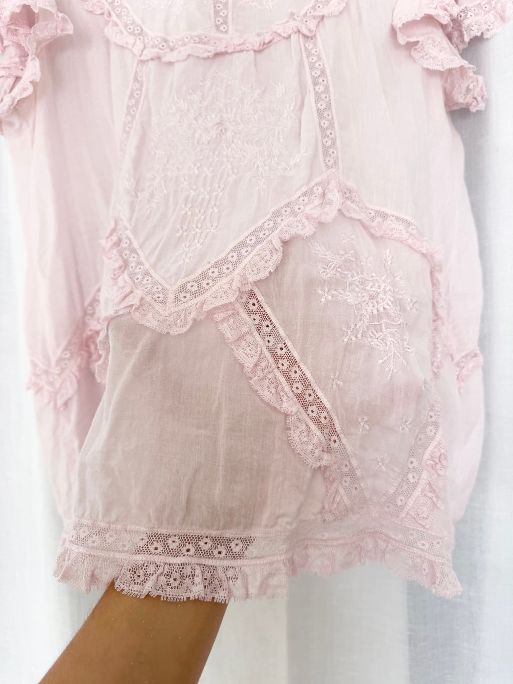 pink sheer embroidered lace blouse ✧