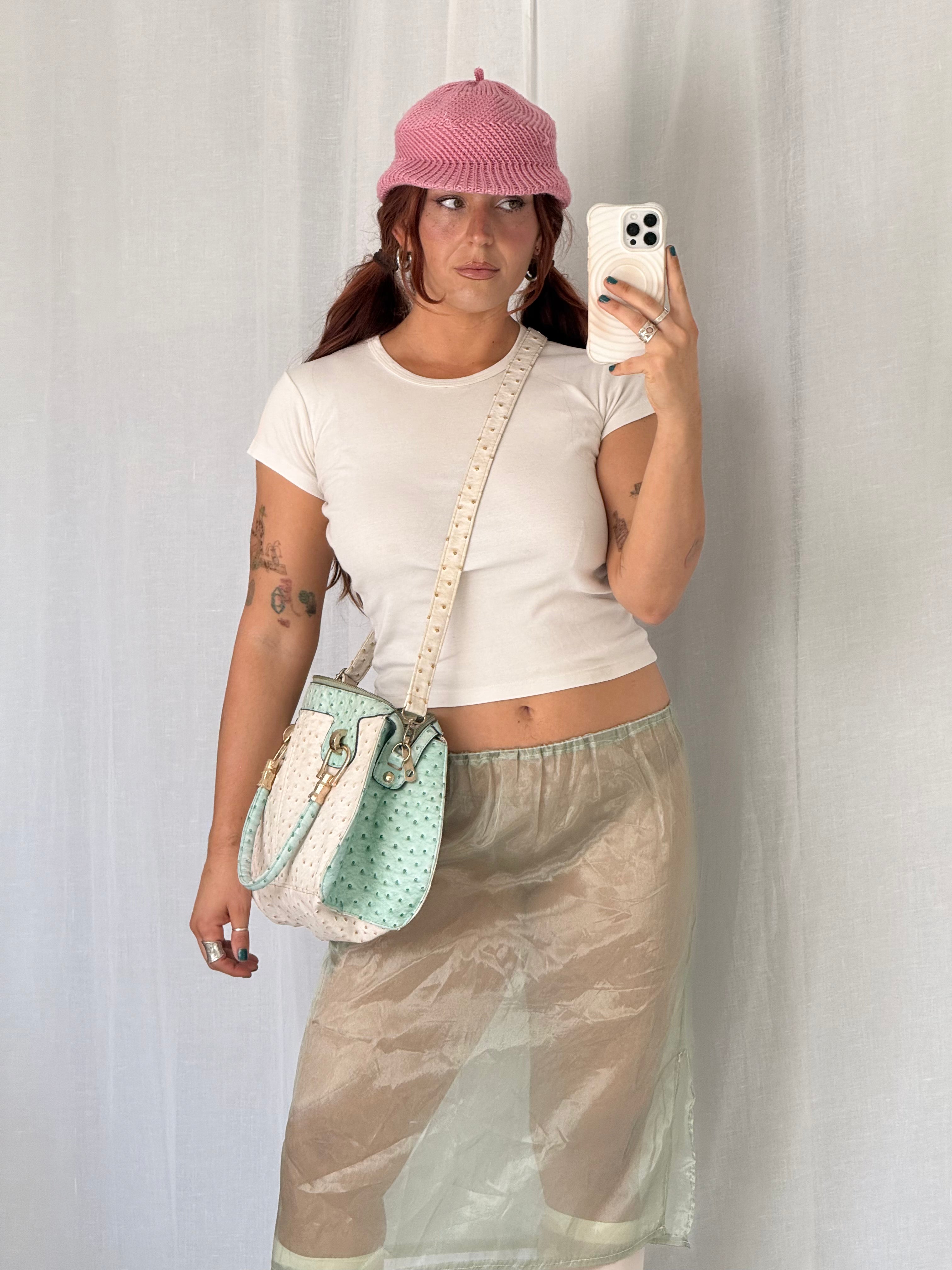 mint cream ostrich 2 way bowler bag ✧