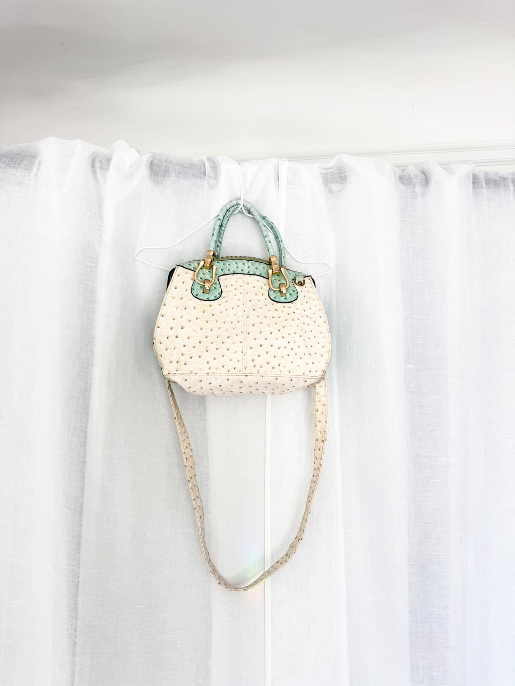mint cream ostrich 2 way bowler bag ✧