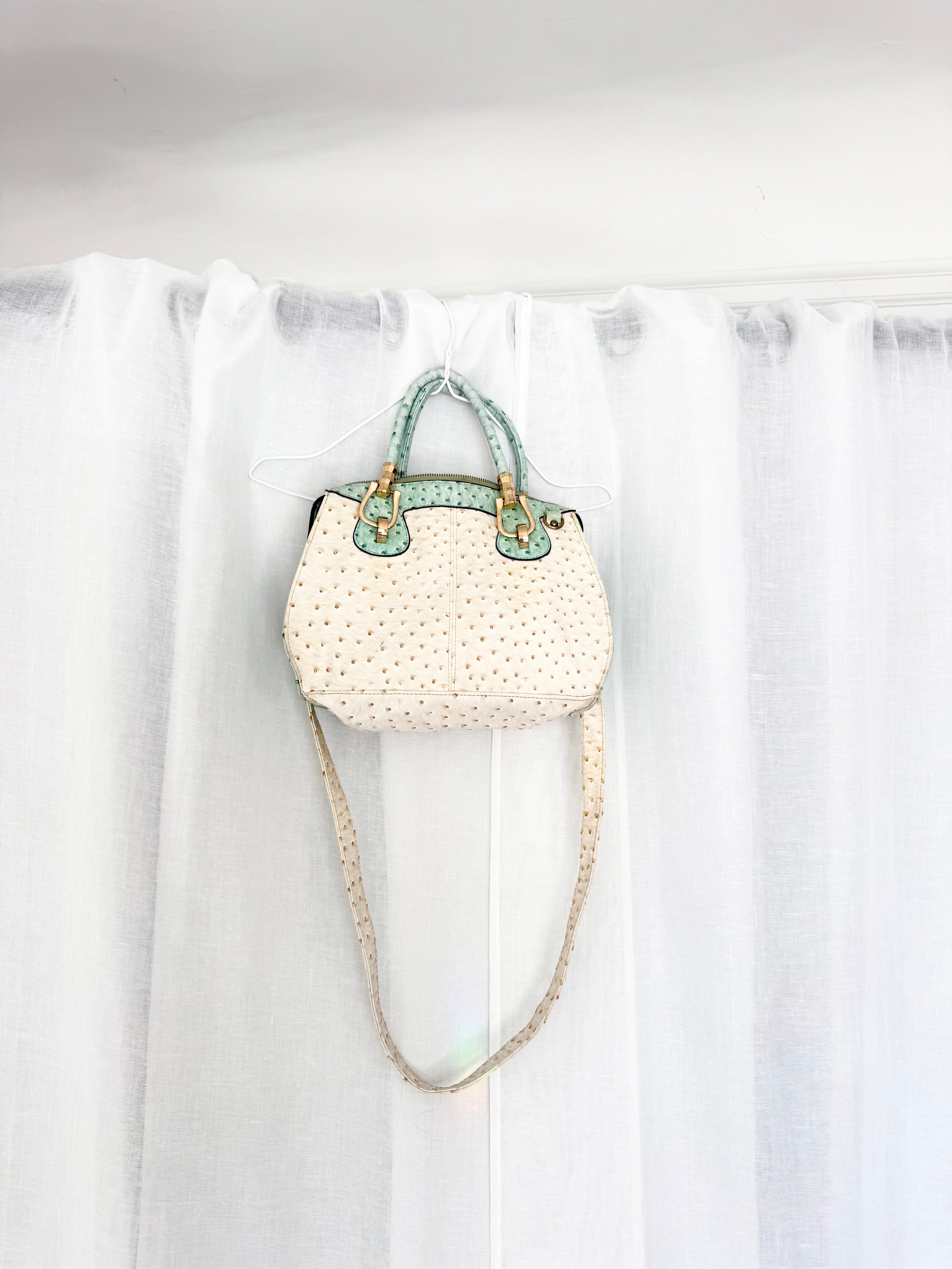 mint cream ostrich 2 way bowler bag ✧