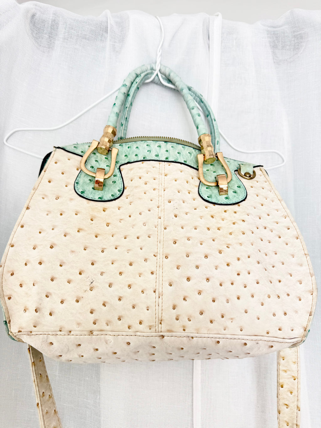 mint cream ostrich 2 way bowler bag ✧