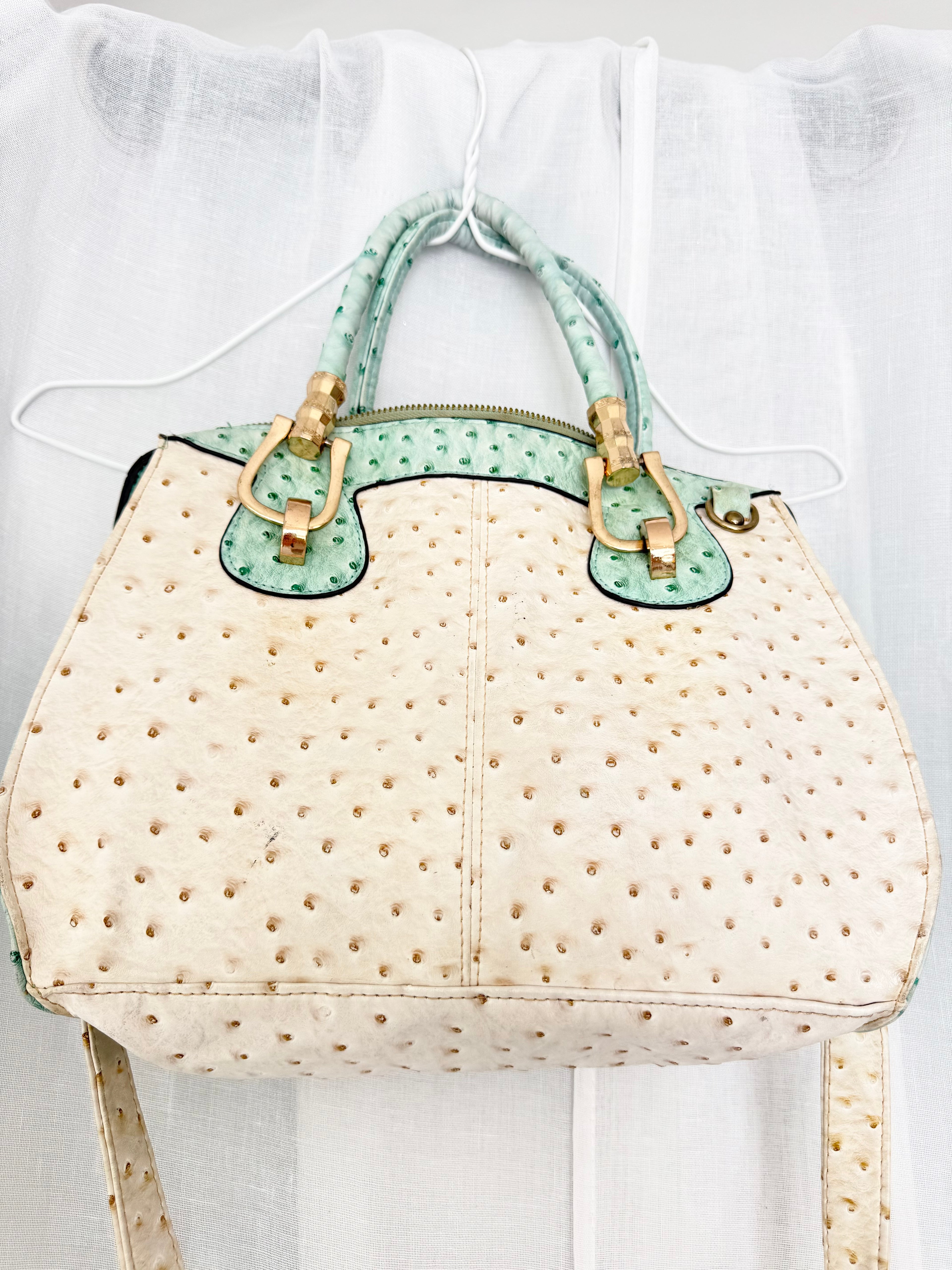 mint cream ostrich 2 way bowler bag ✧