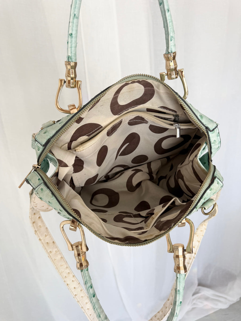 mint cream ostrich 2 way bowler bag ✧