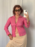 ✶ y2k hot pink sheer button up ✶