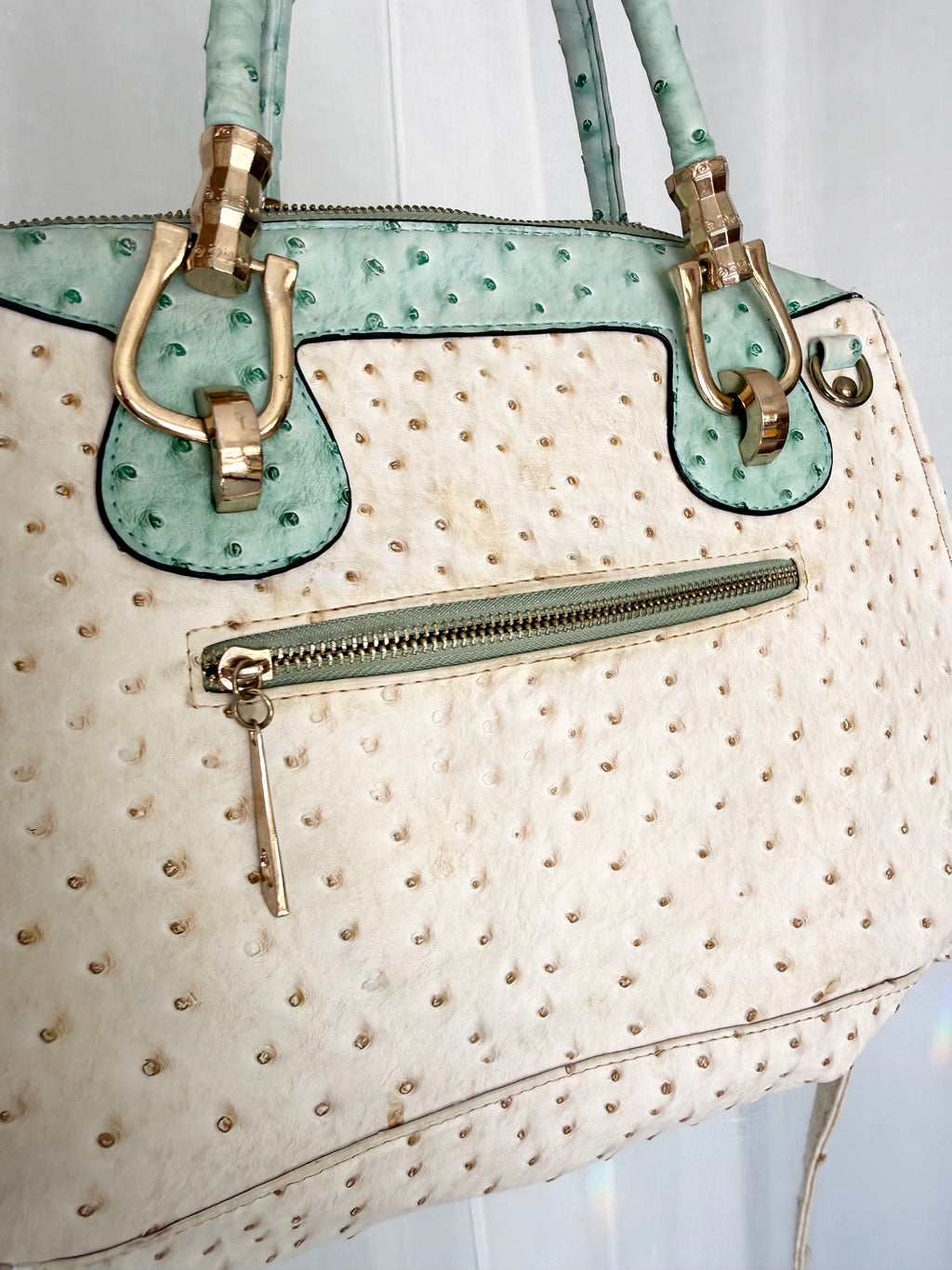 mint cream ostrich 2 way bowler bag ✧