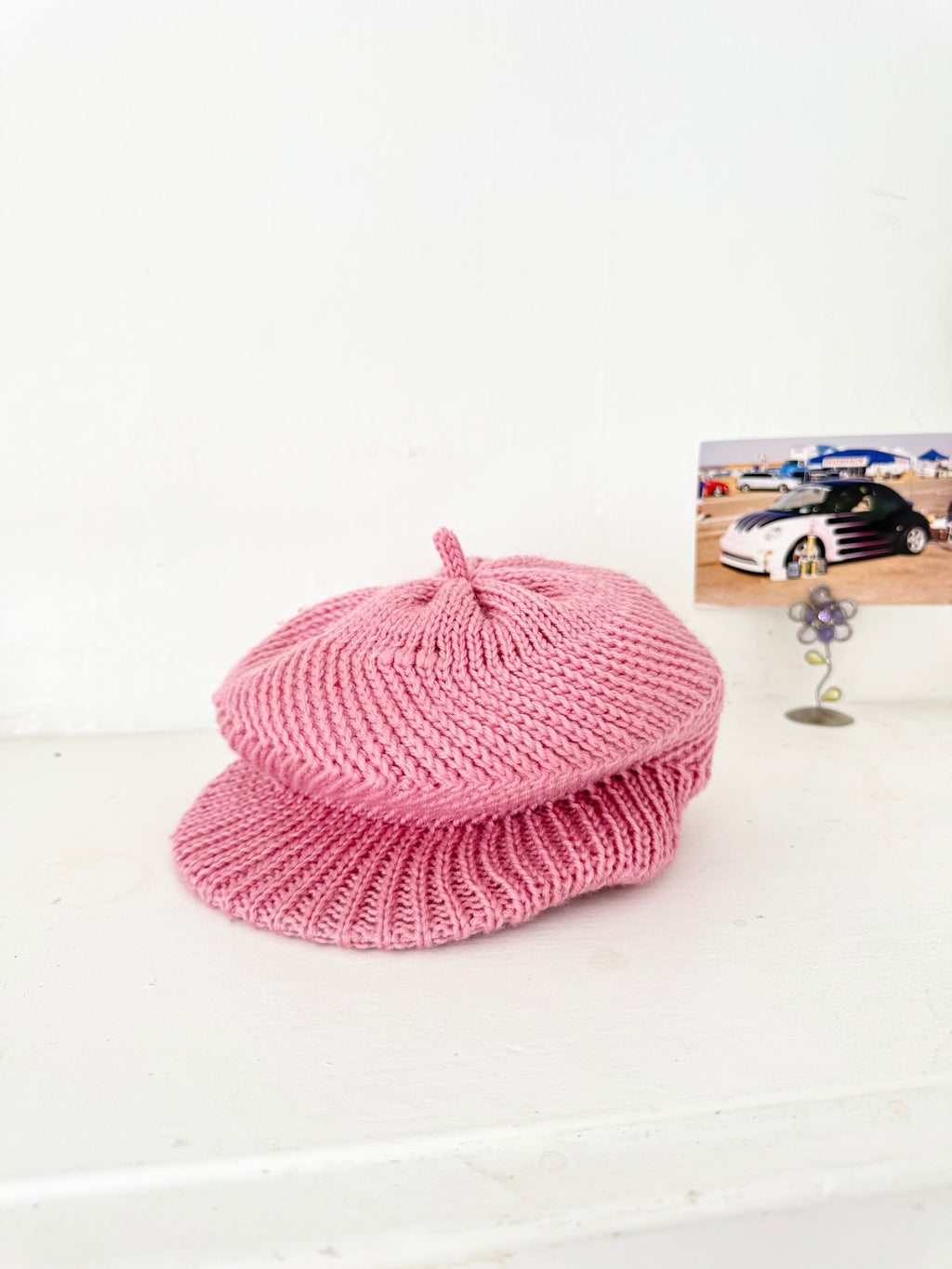 pink knit newsboy baker boy cap ✧