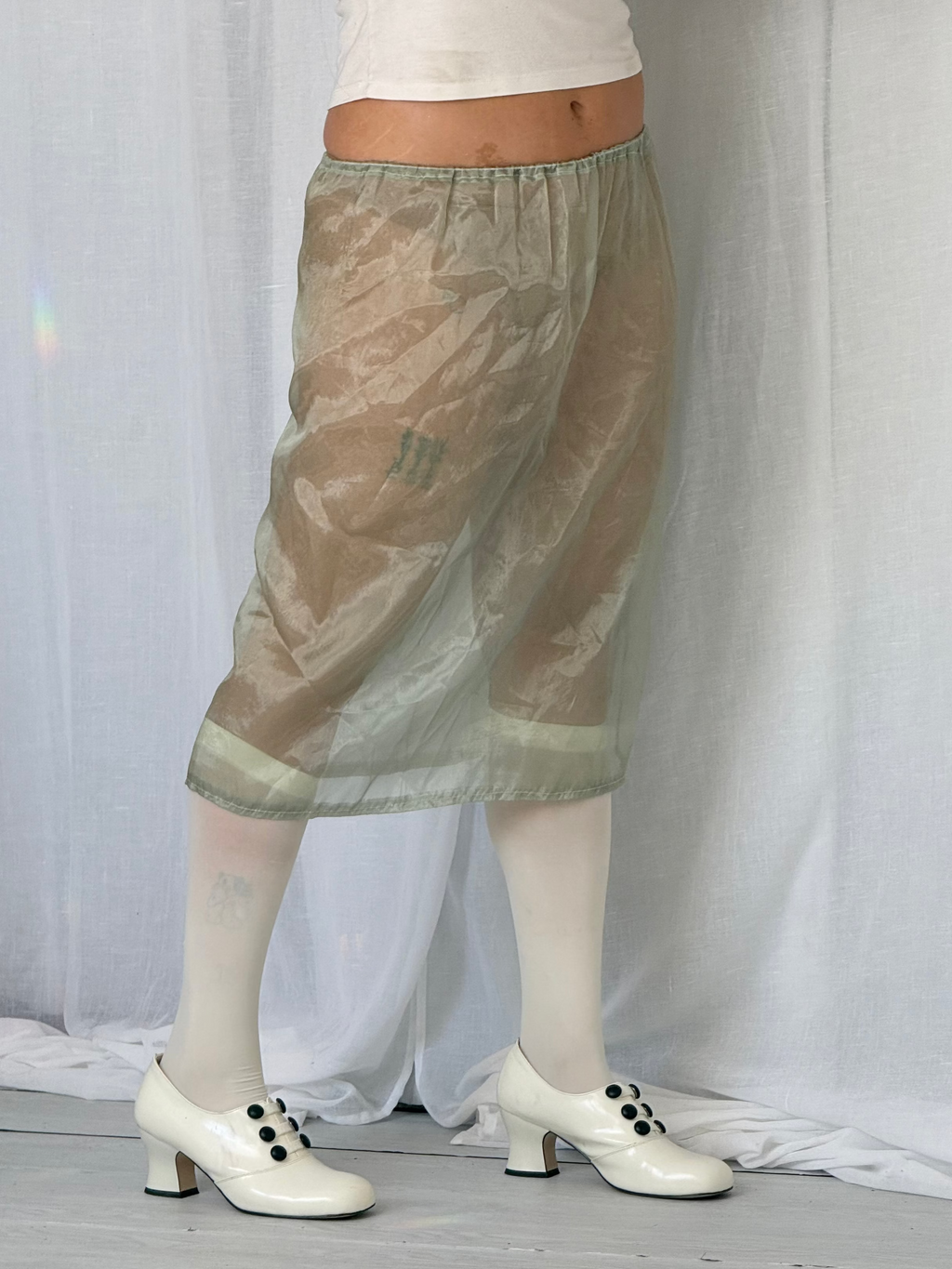 sheer sage organza midi skirt ✧ (28-36")