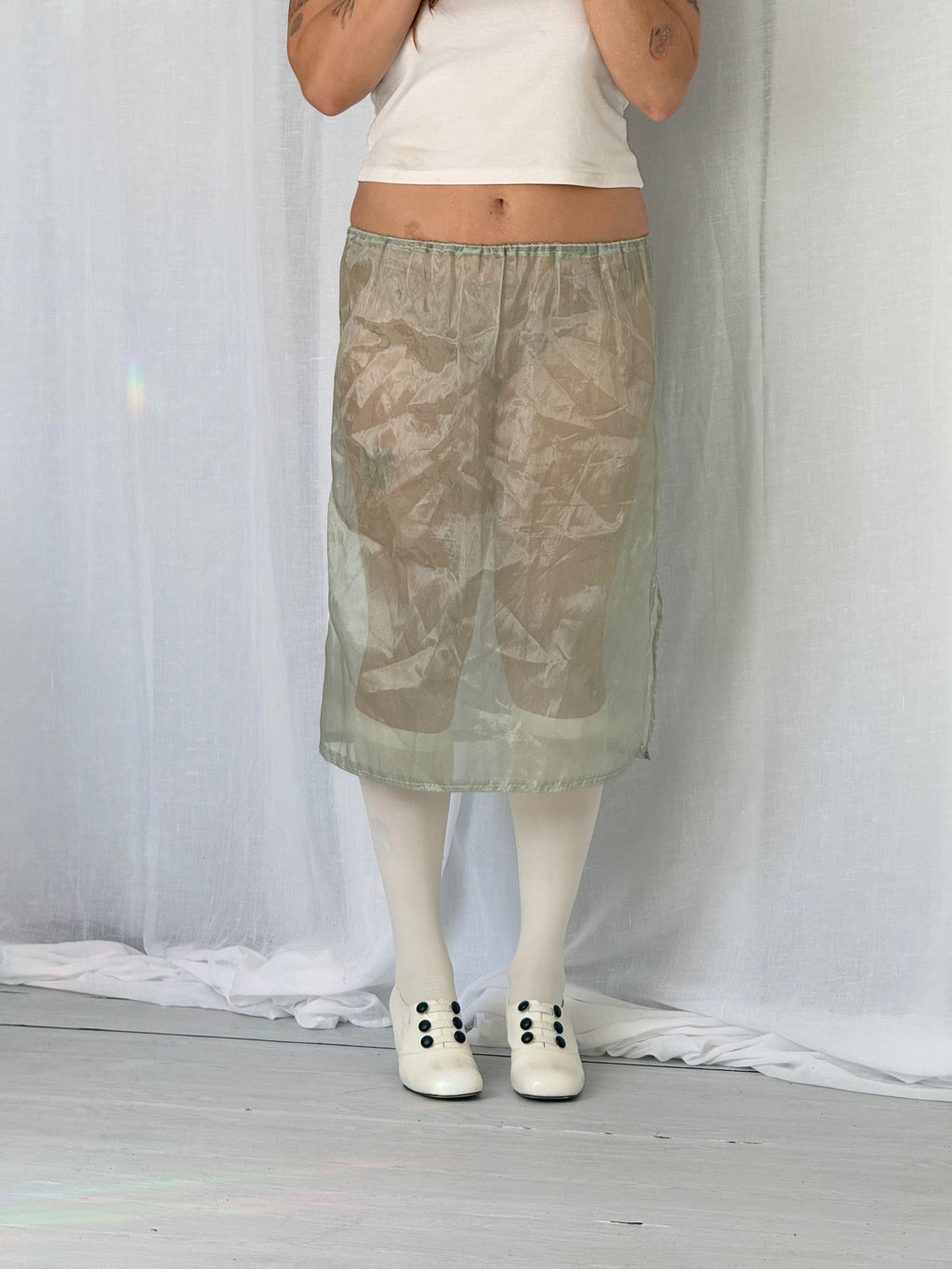 sheer sage organza midi skirt ✧ (28-36")