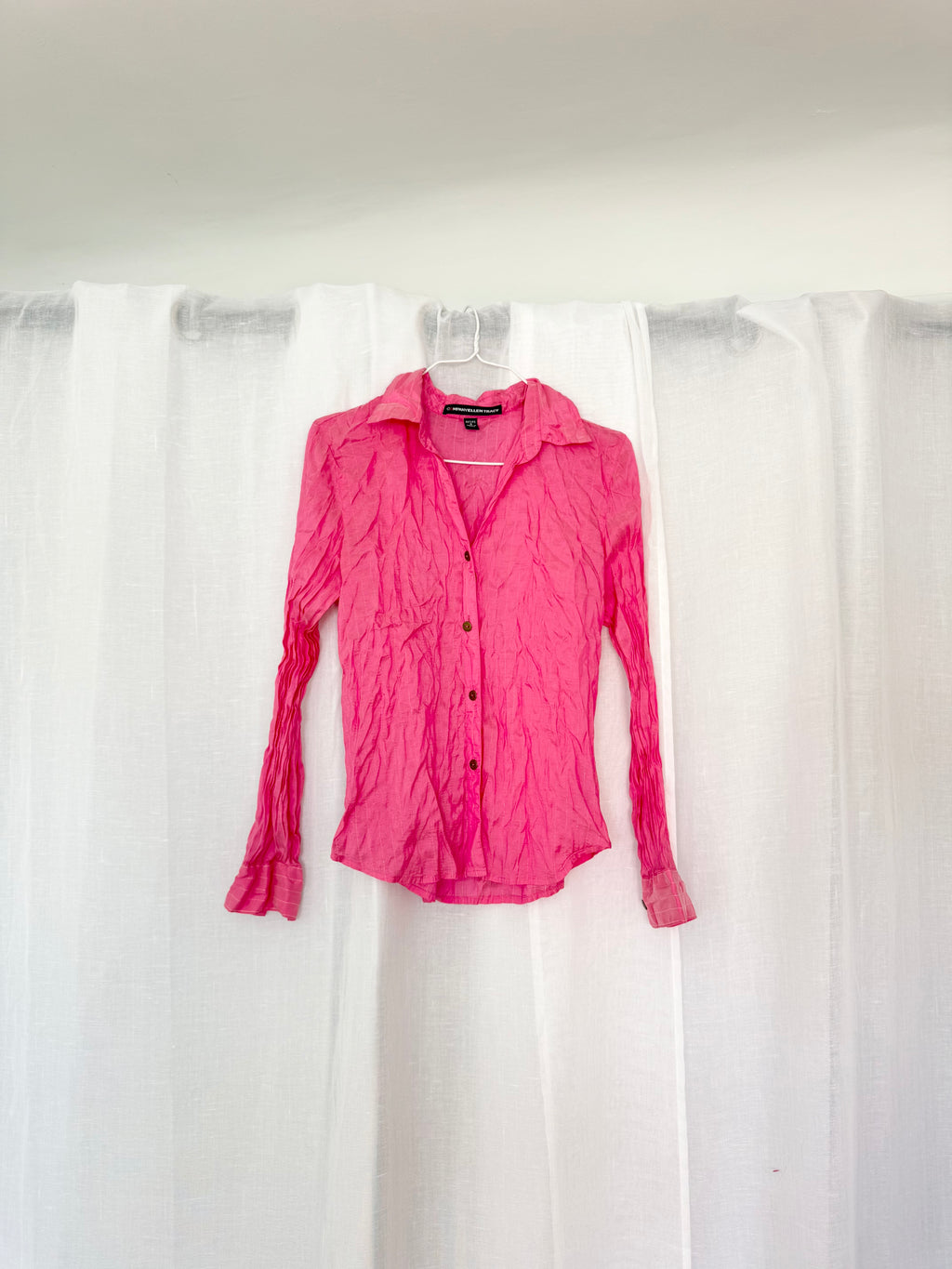 ✶ y2k hot pink sheer button up ✶