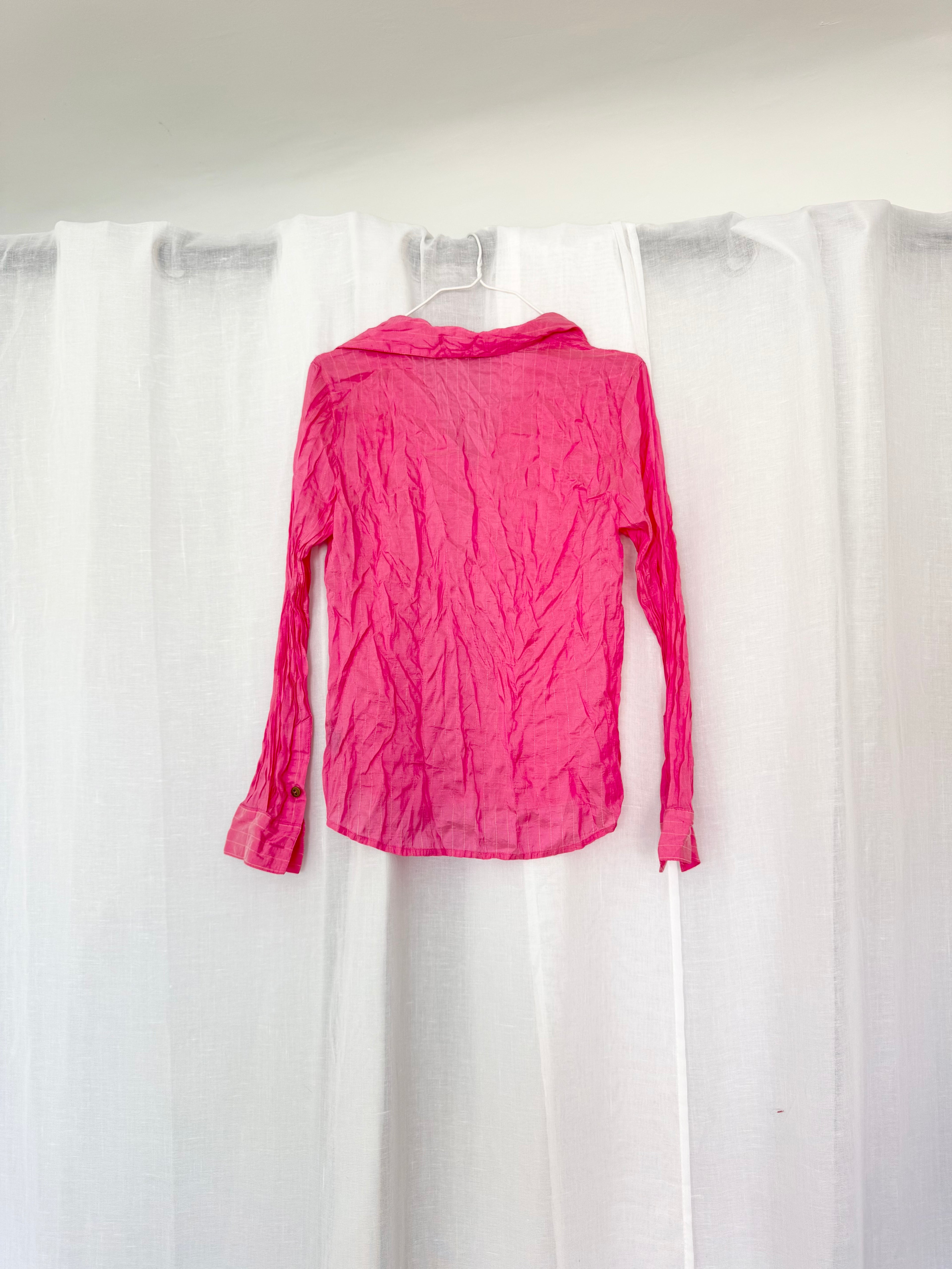 ✶ y2k hot pink sheer button up ✶