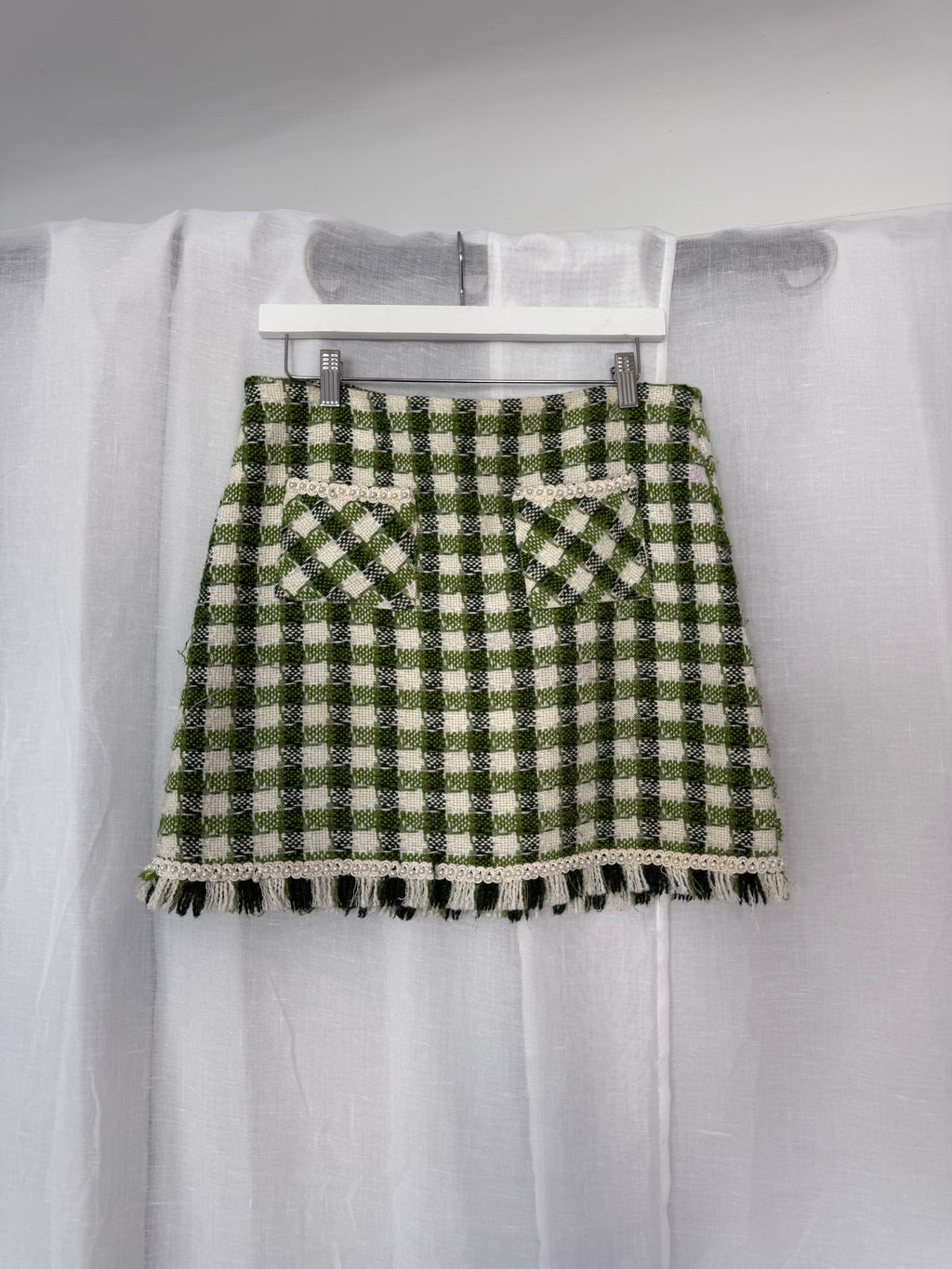 ✿ sister jane green gingham pearl trim tweed skirt ✿