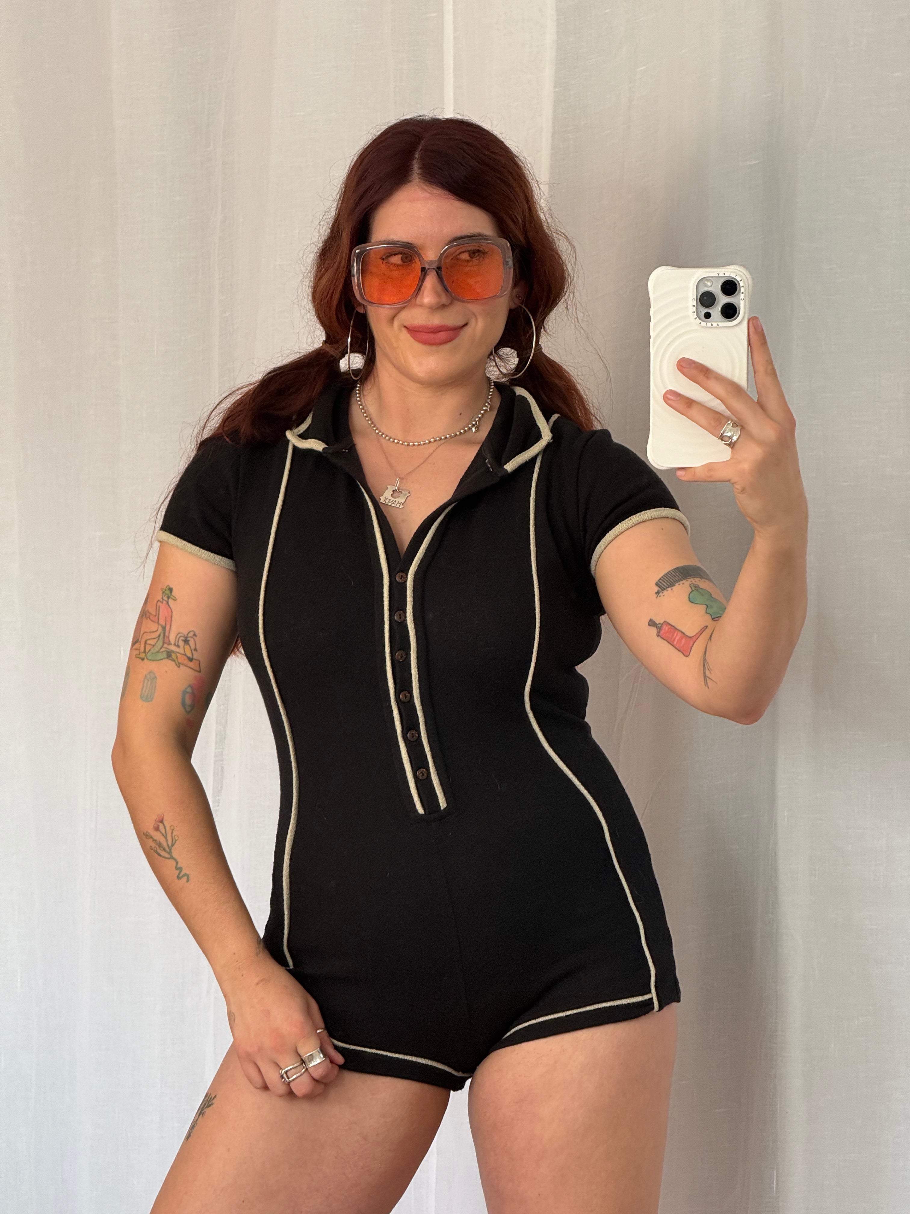 ✿ terry cloth contrast trim romper ✿