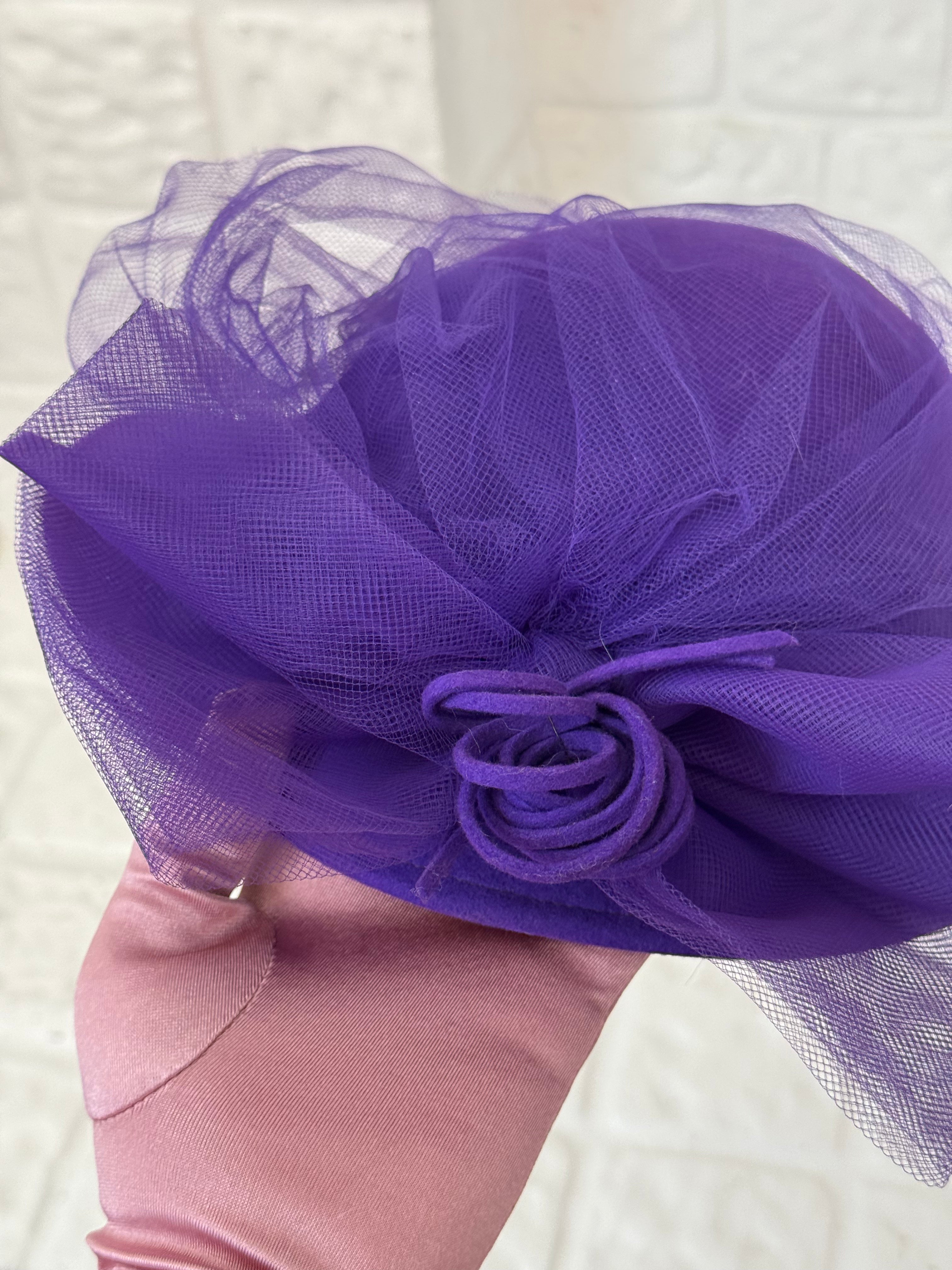 ✶ vintage 80s purple wool fascinator hat ✶