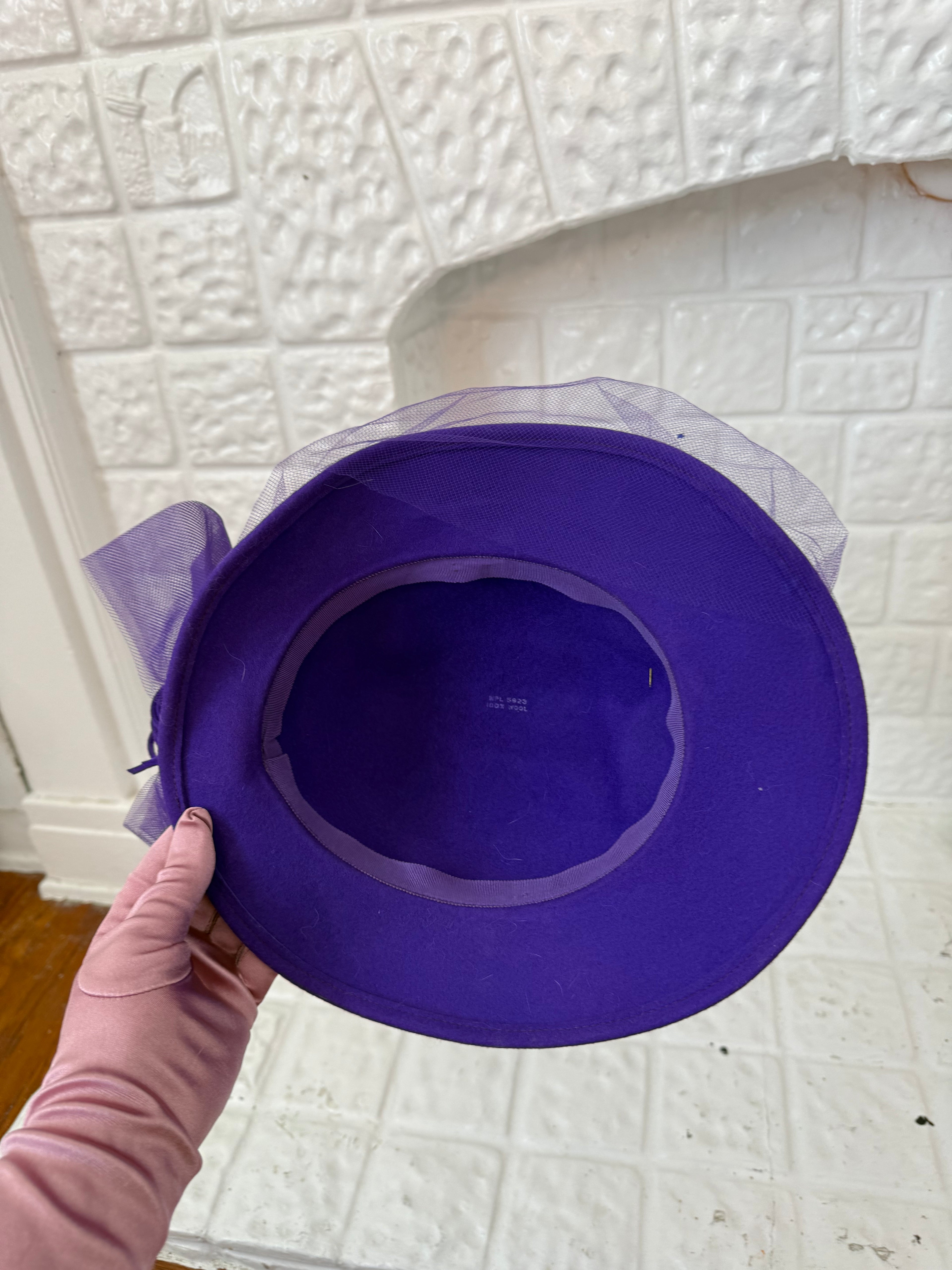 ✶ vintage 80s purple wool fascinator hat ✶