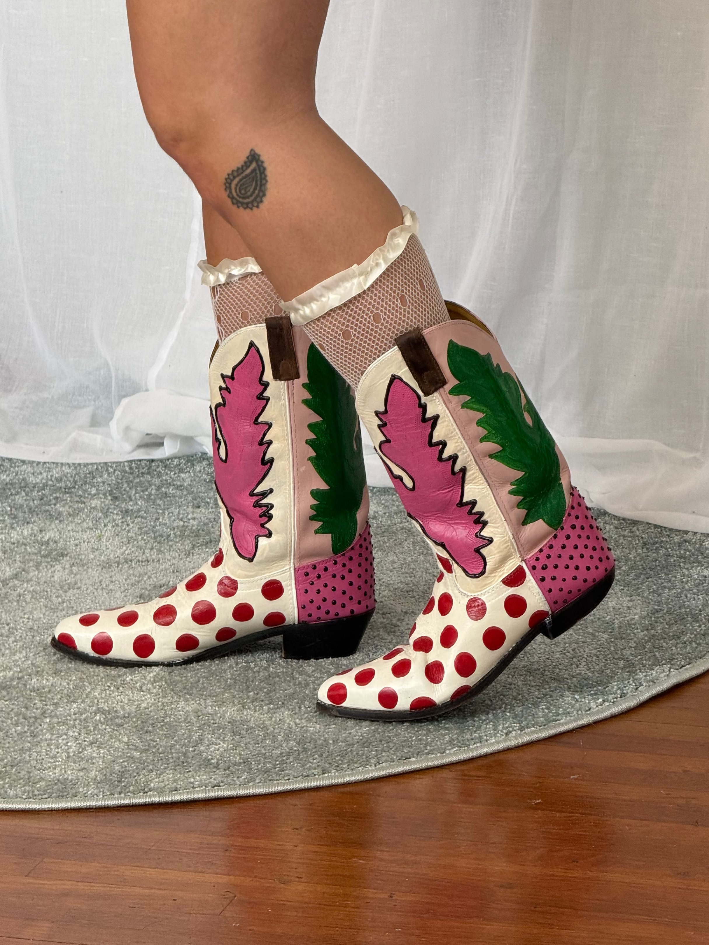 ✿ hand painted polka dot western boots ✿ (size 9.5)