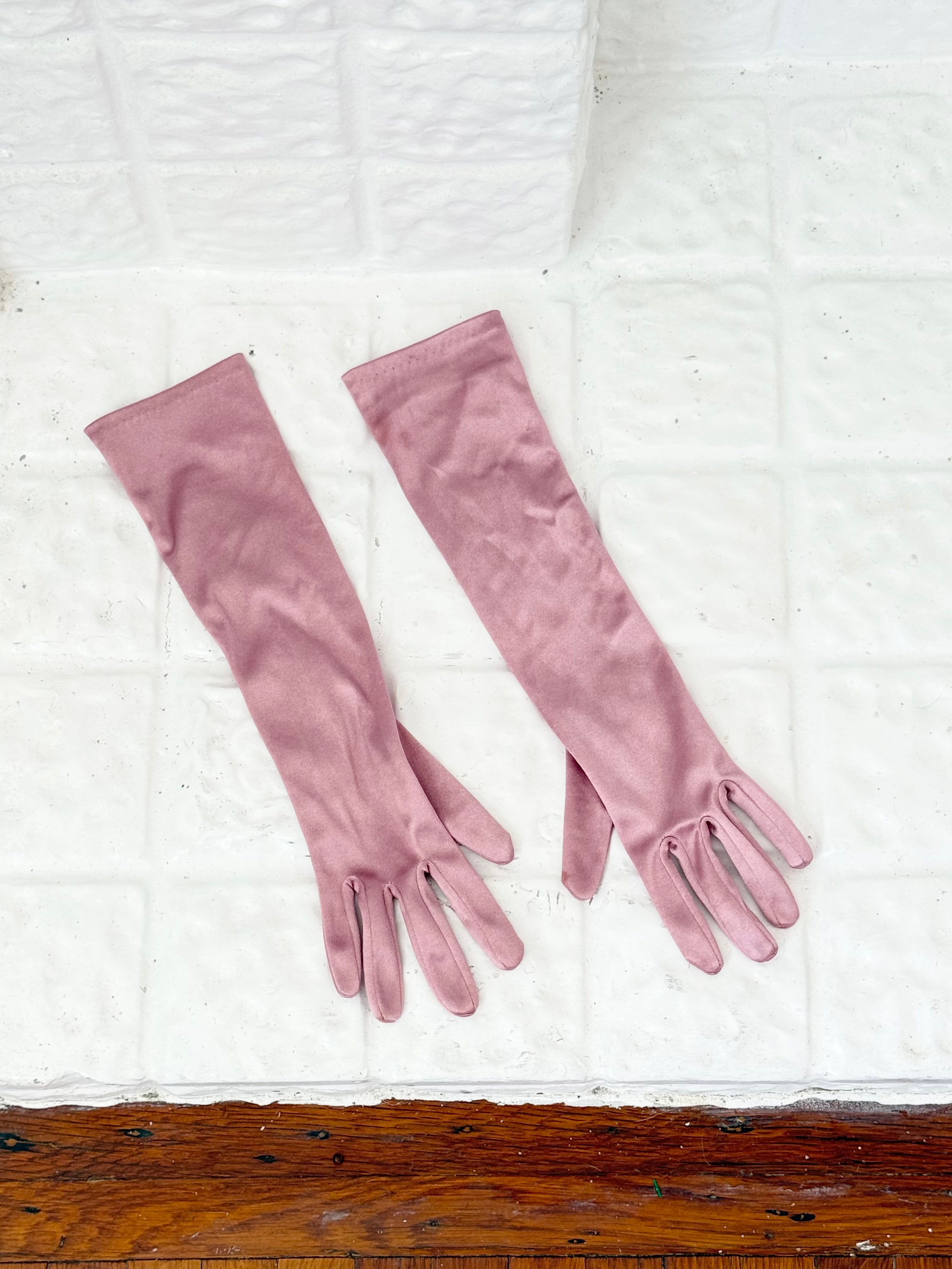 ♡ dusty pink satin opera gloves ♡