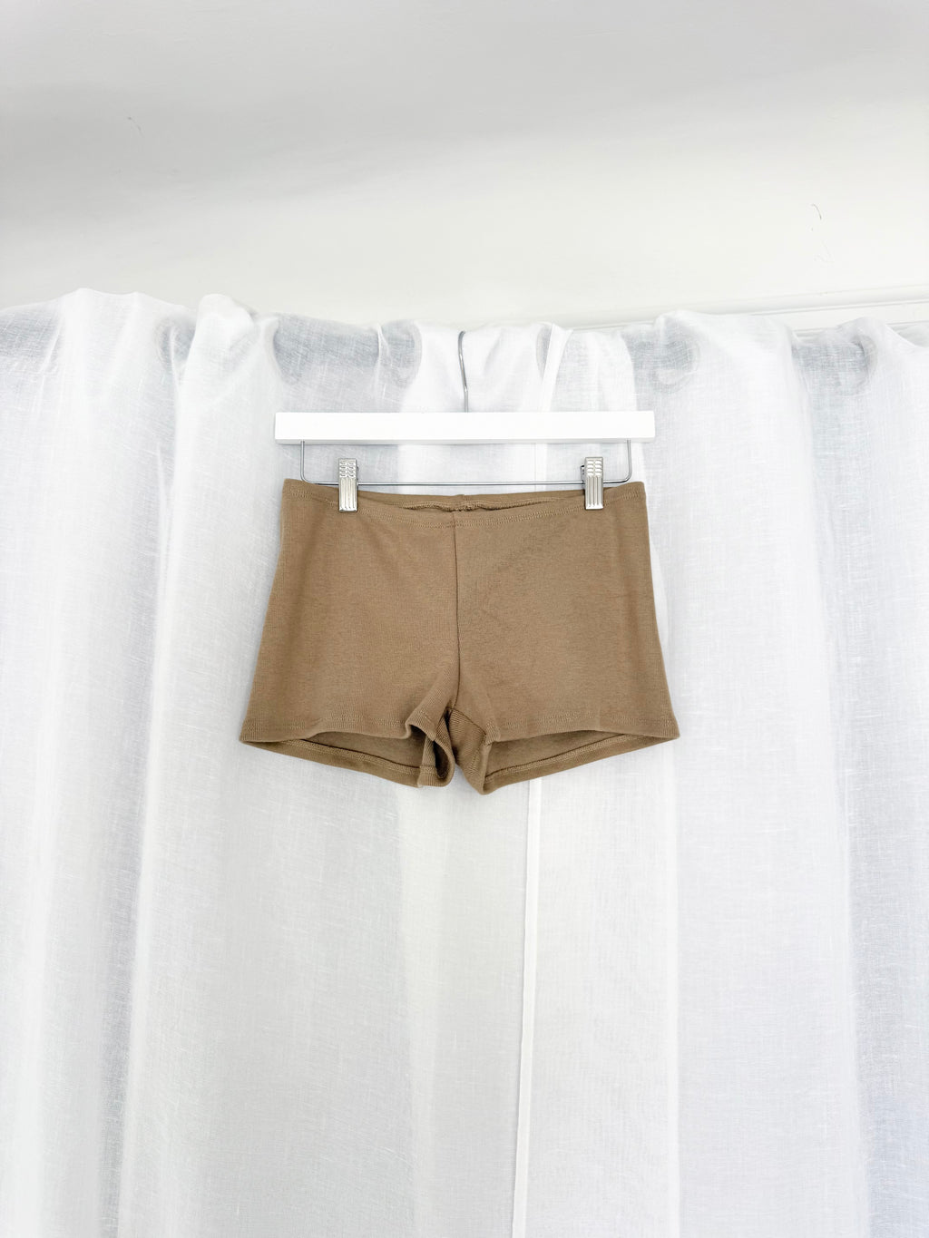 los angeles apparel brown micro mini shorts ✧ (27")