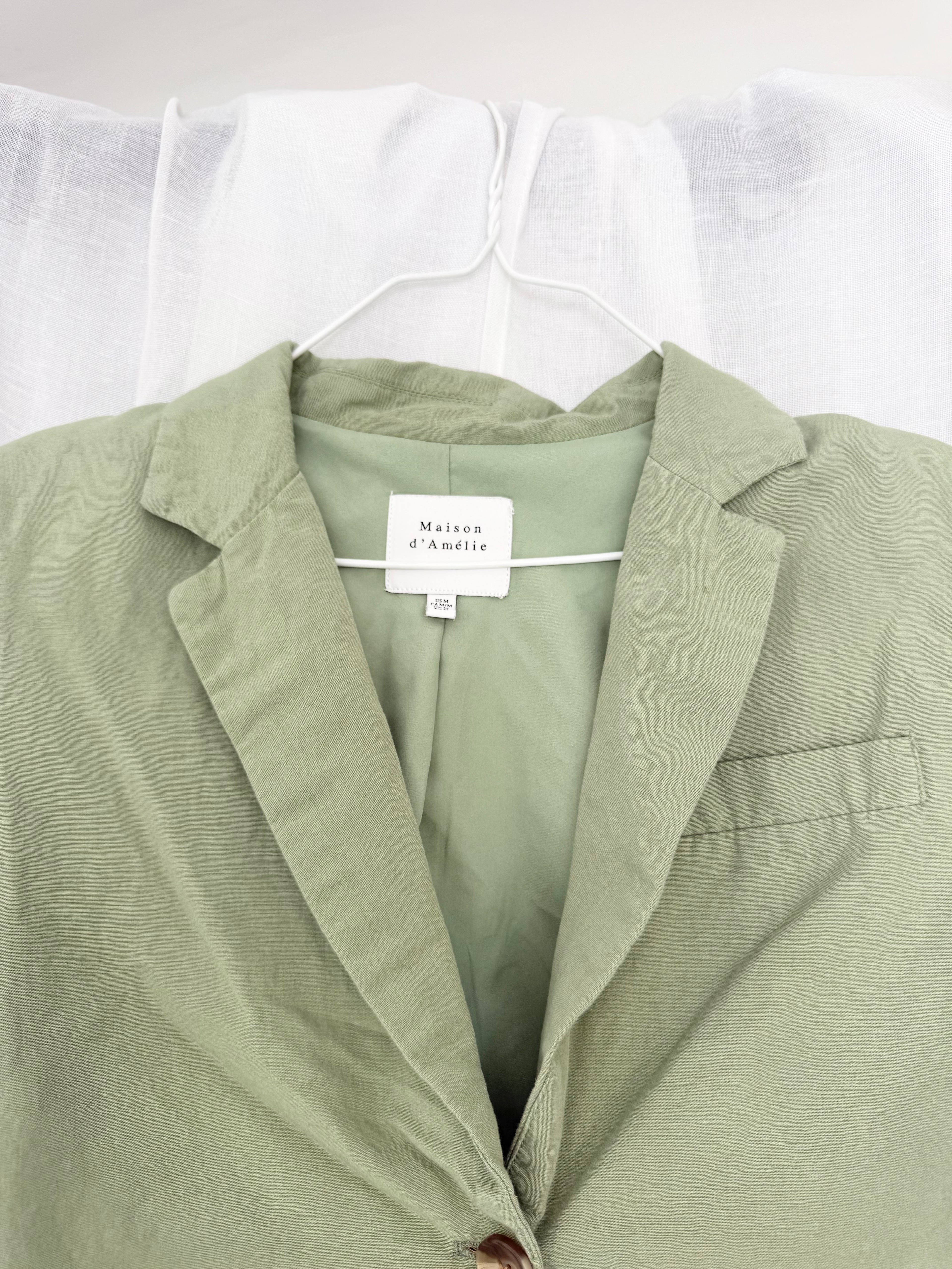 cropped sage linen blazer ✧