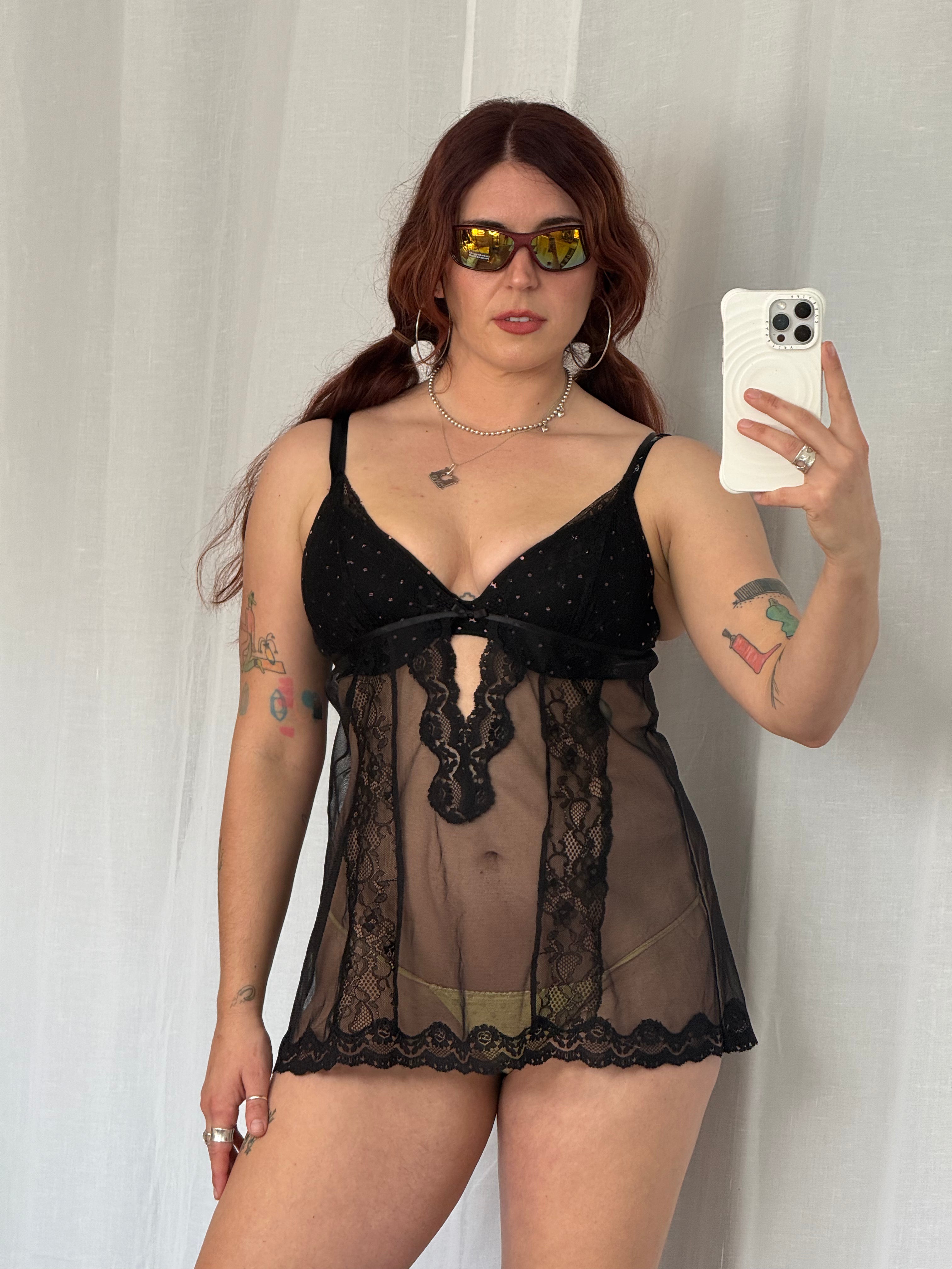 sheer lace criss cross babydoll top ✨🖤