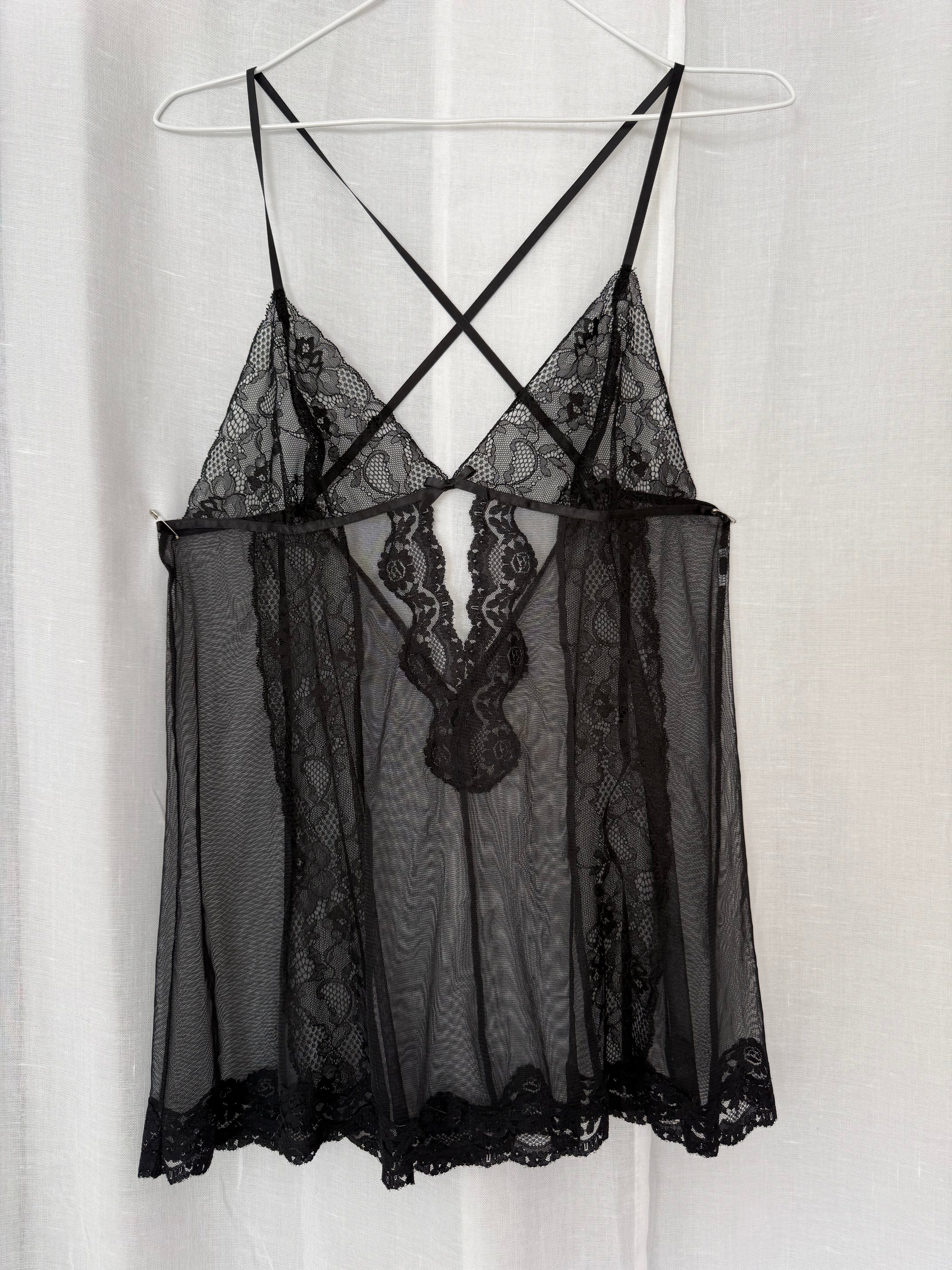 sheer lace criss cross babydoll top ✨🖤