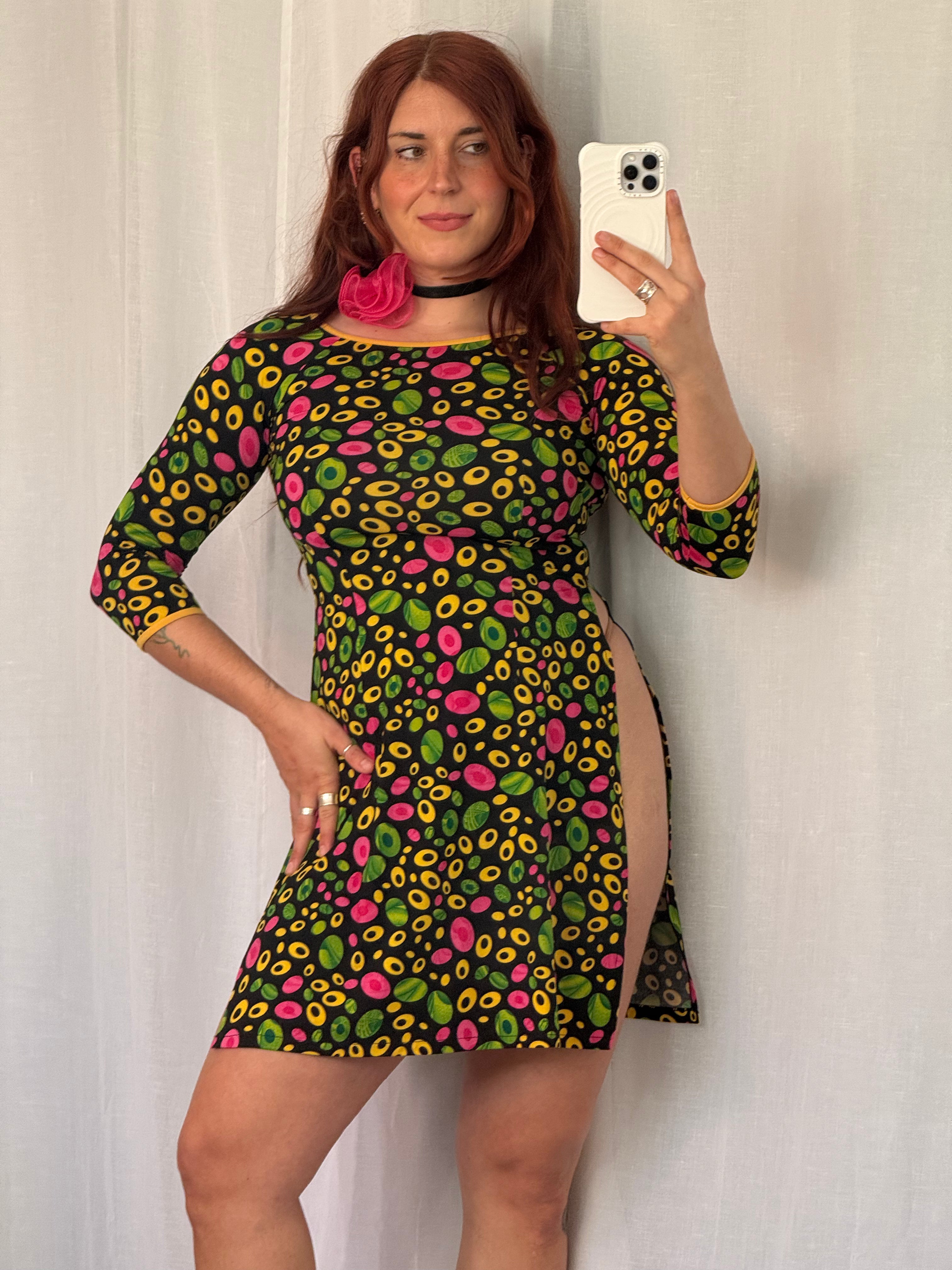 ✿ vintage psychedelic side slit mini dress ✿