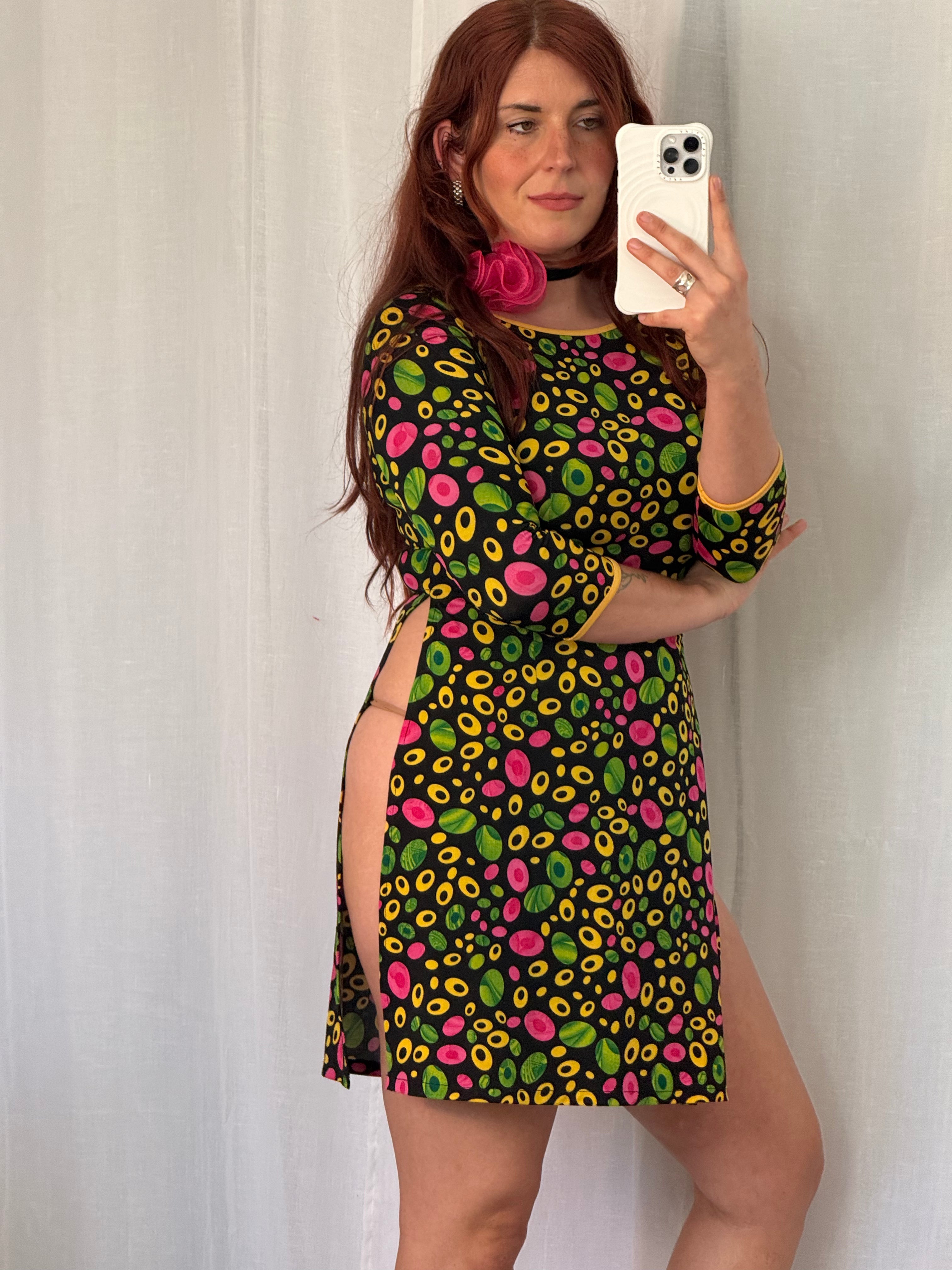 ✿ vintage psychedelic side slit mini dress ✿