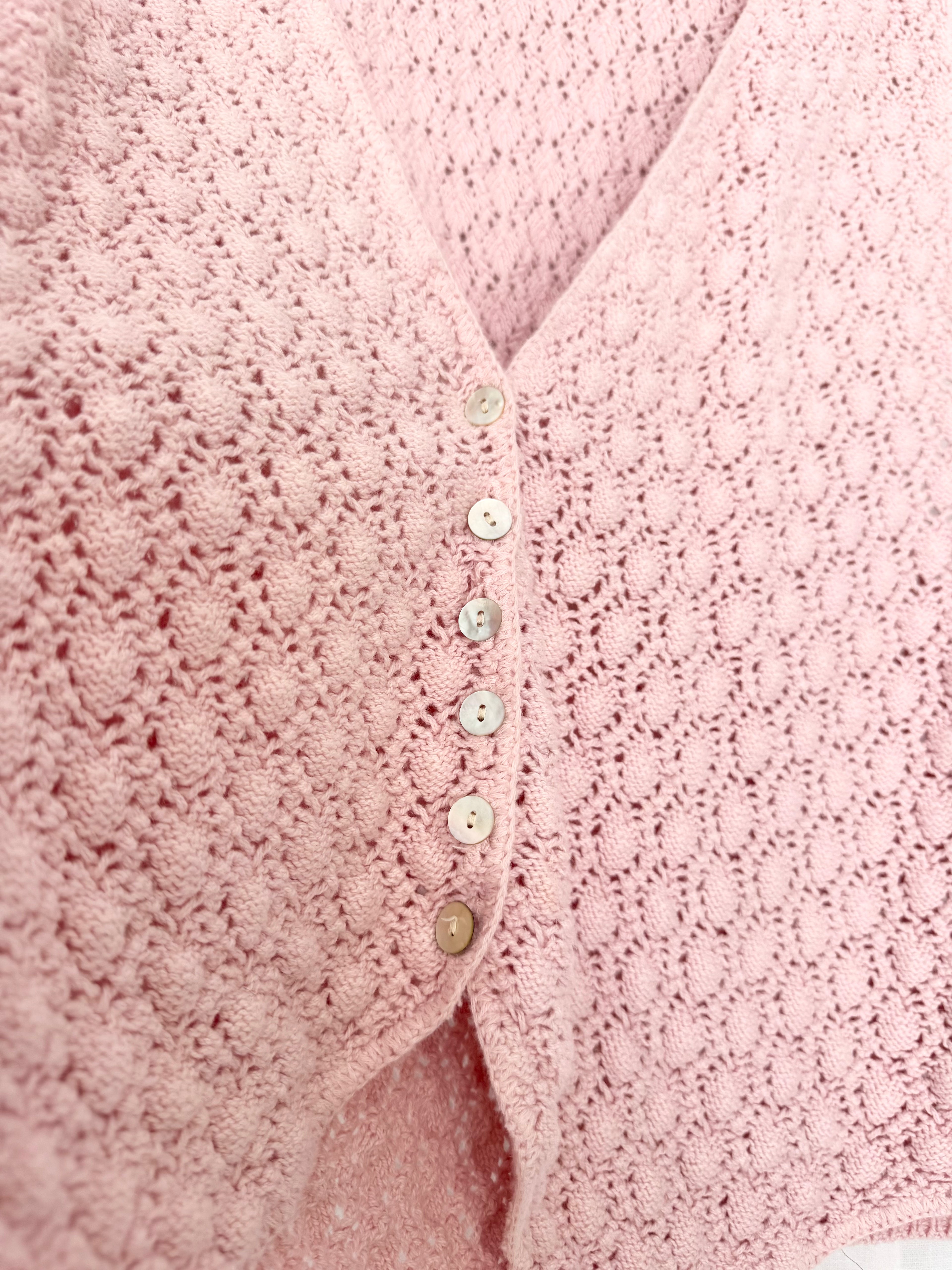 pink pointelle knit button vest ✧
