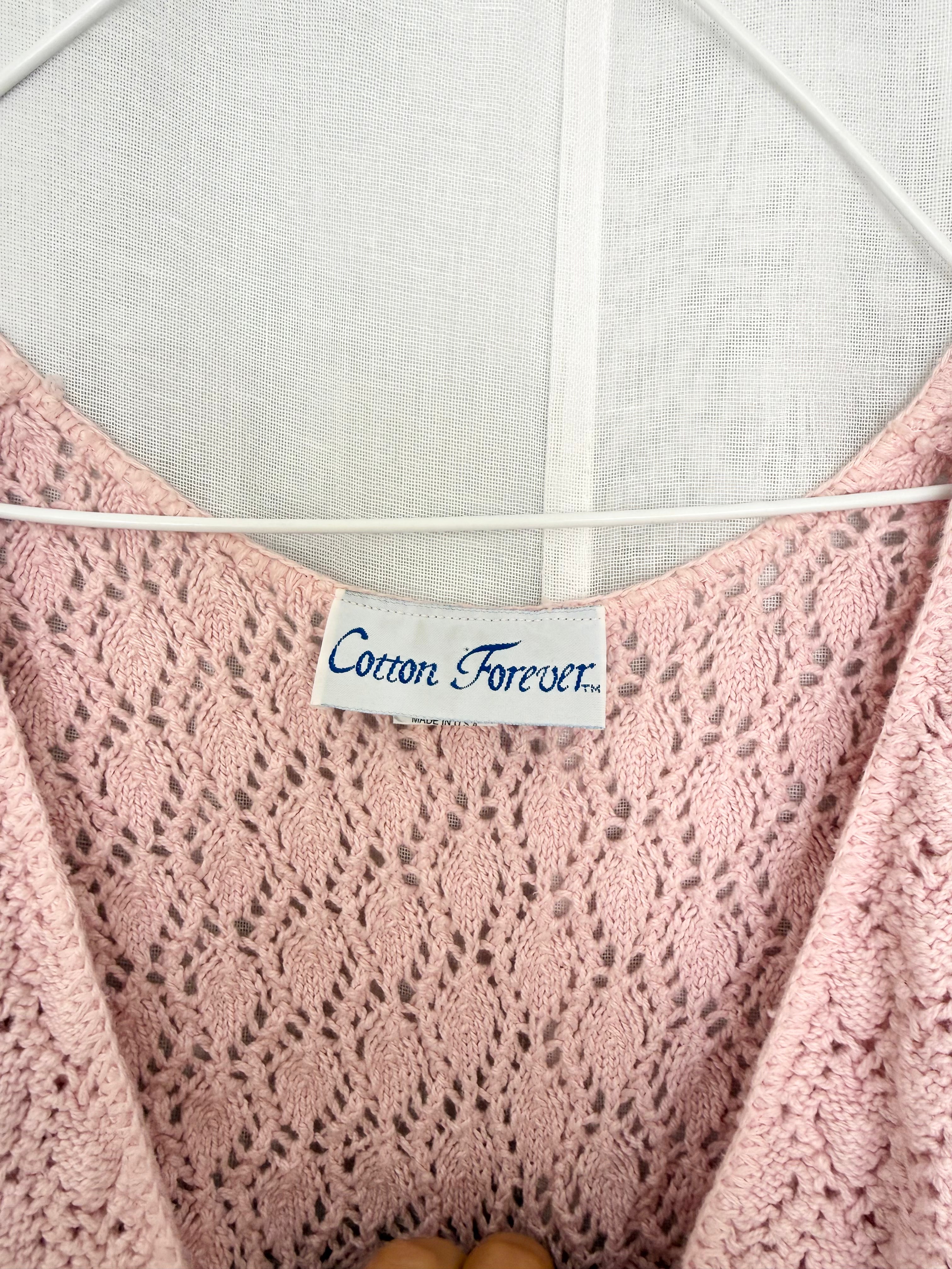 pink pointelle knit button vest ✧