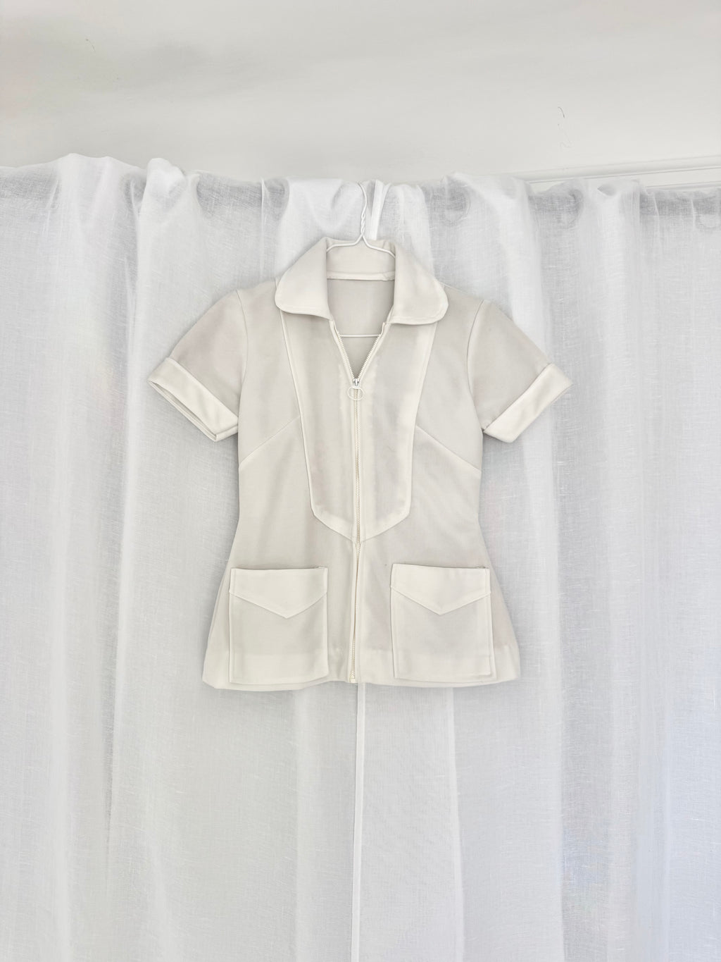 60s mod white zip up fitted jacket ✧