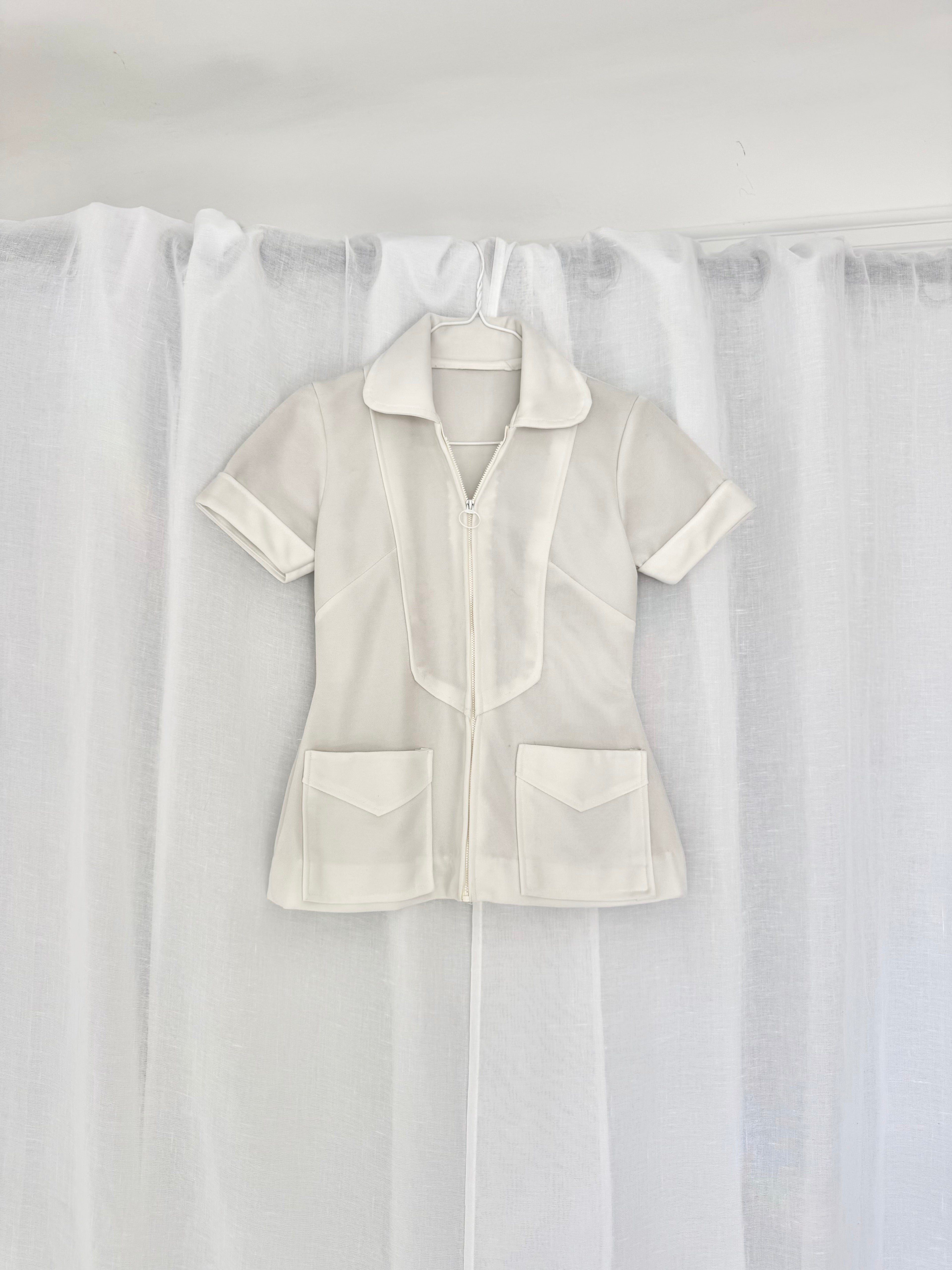 60s mod white zip up fitted jacket ✧