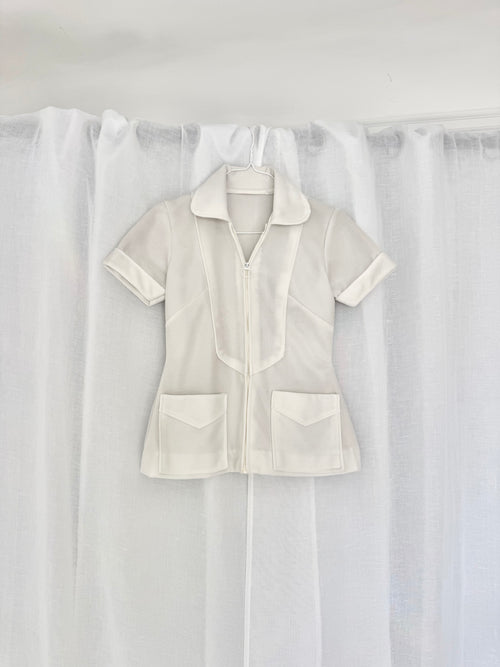 60s mod white zip up fitted jacket ✧
