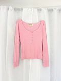 soft baby pink scoop neck henley top ✧