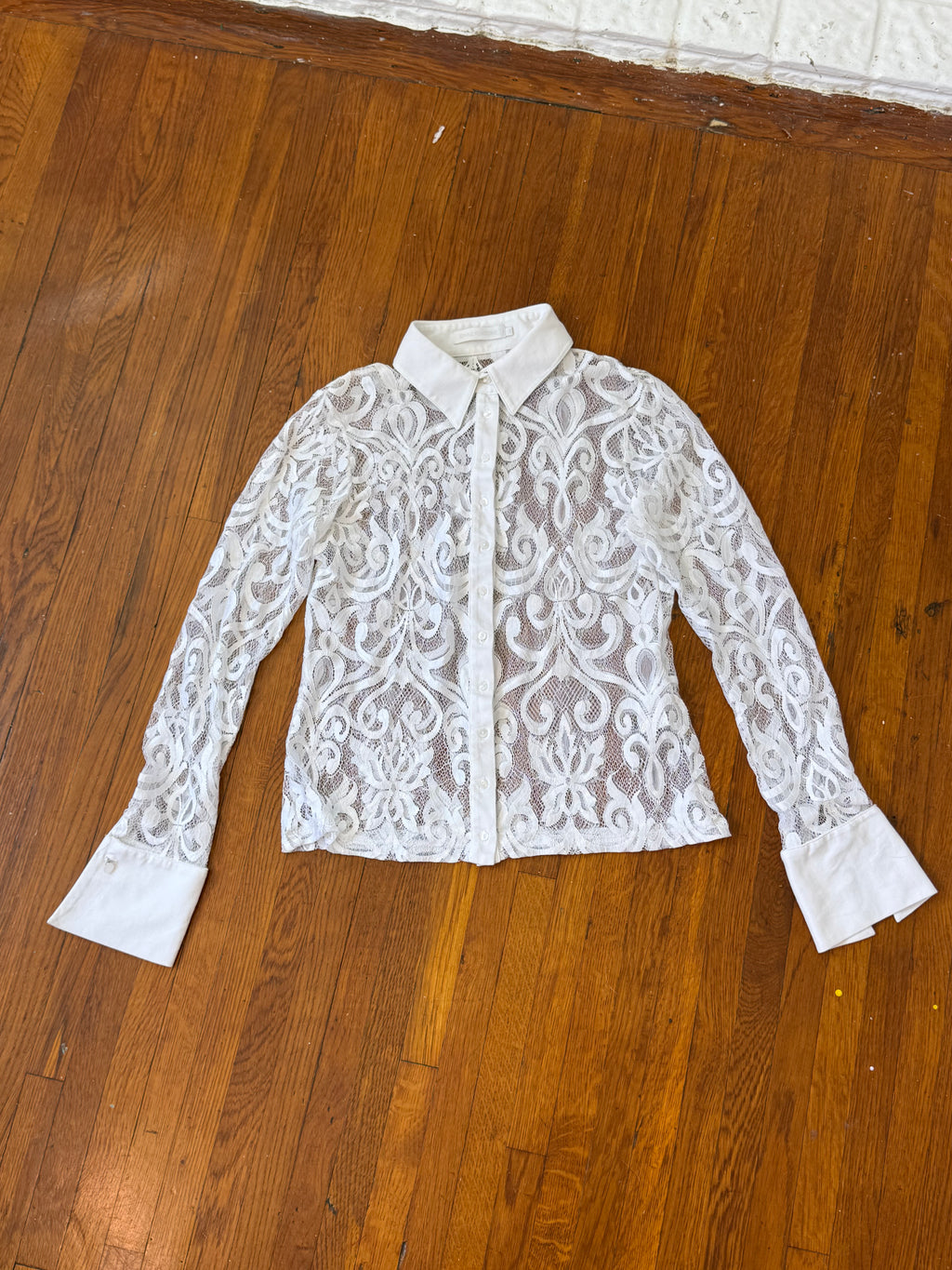 ✧ anne fontaine sheer lace button up ✧