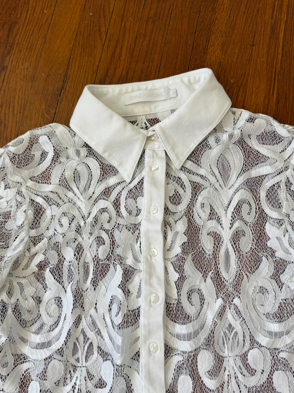 ✧ anne fontaine sheer lace button up ✧