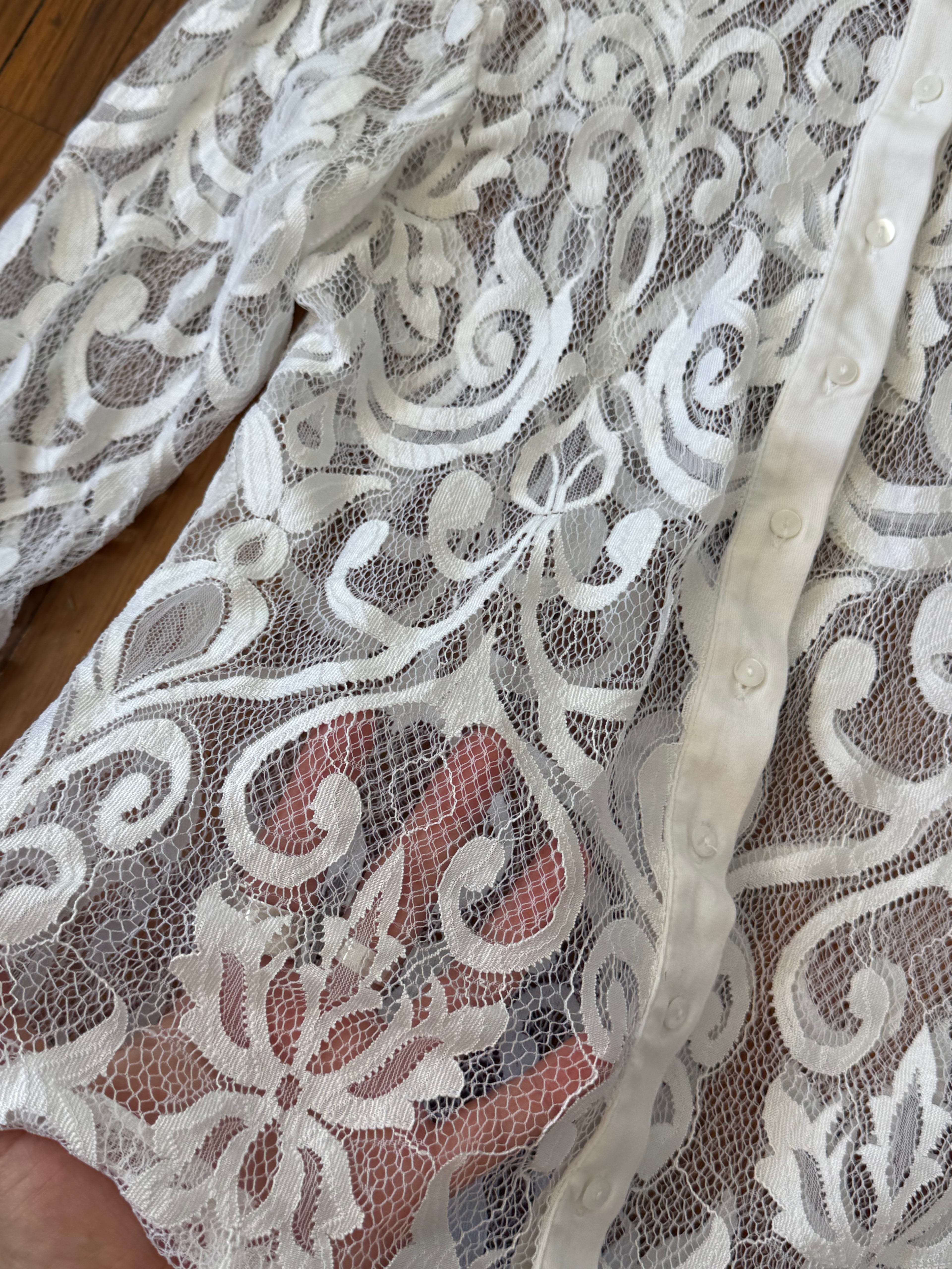 ✧ anne fontaine sheer lace button up ✧