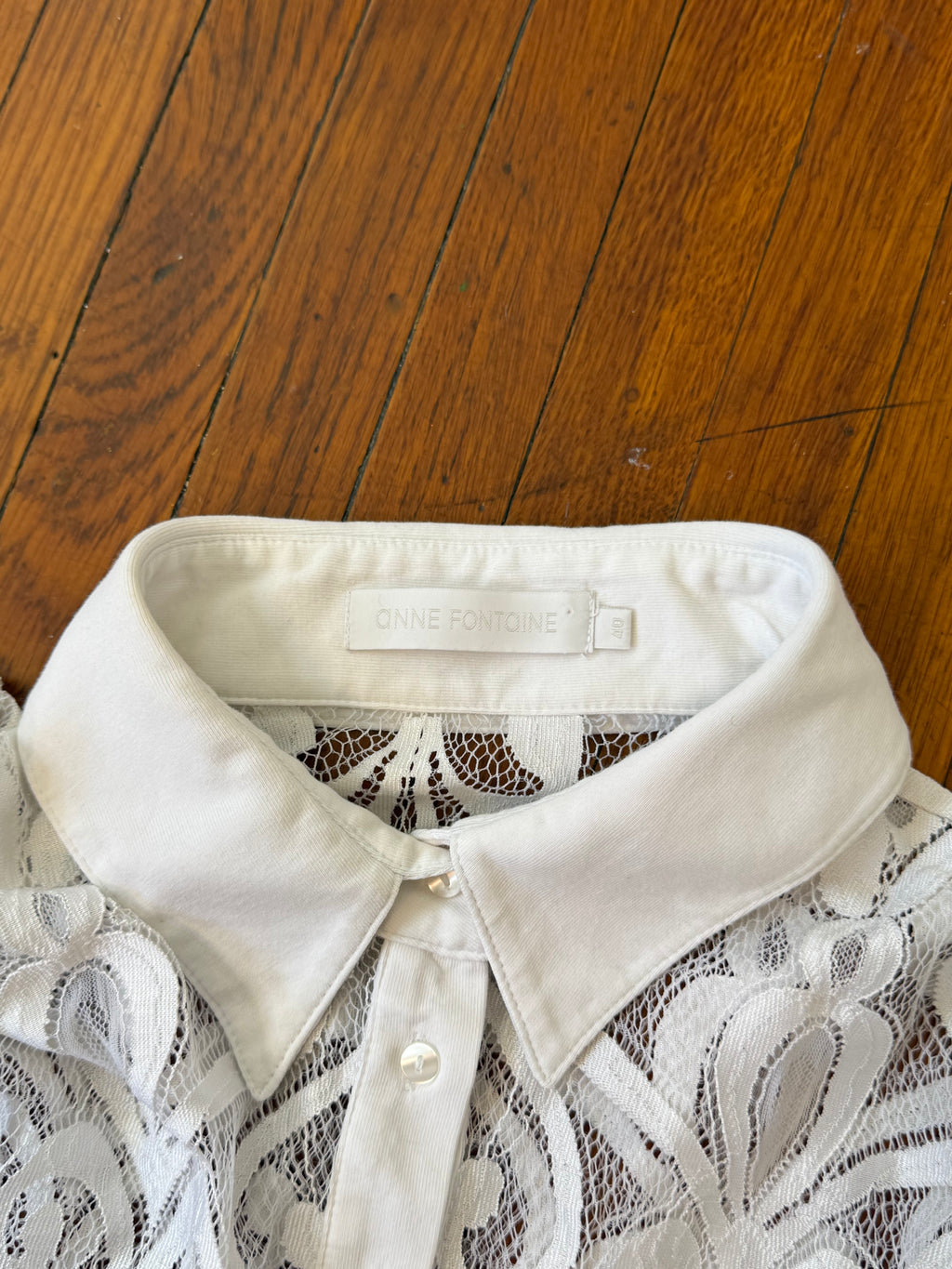 ✧ anne fontaine sheer lace button up ✧