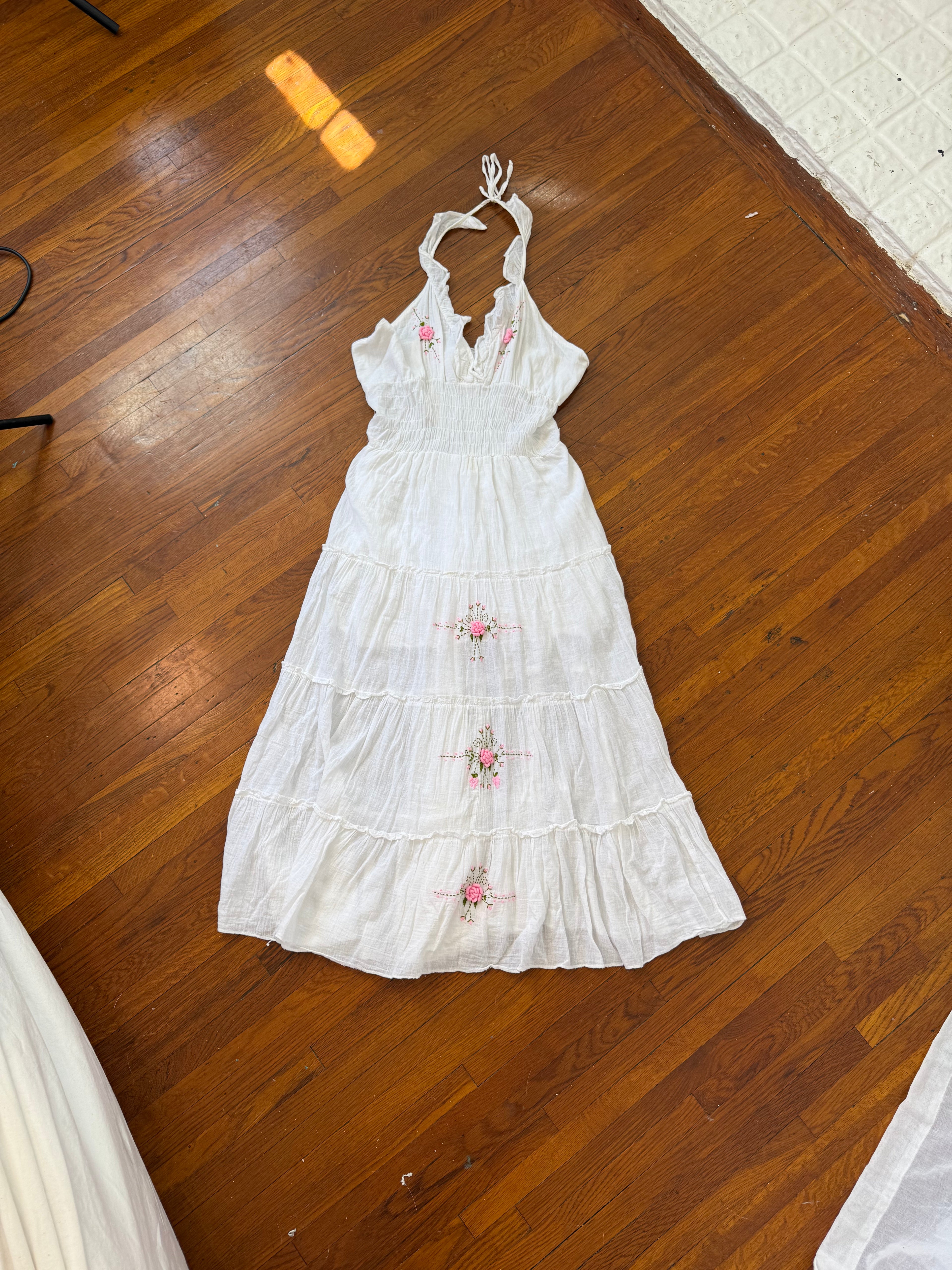 ✿ romantic cottagecore embroidered halter dress ✿