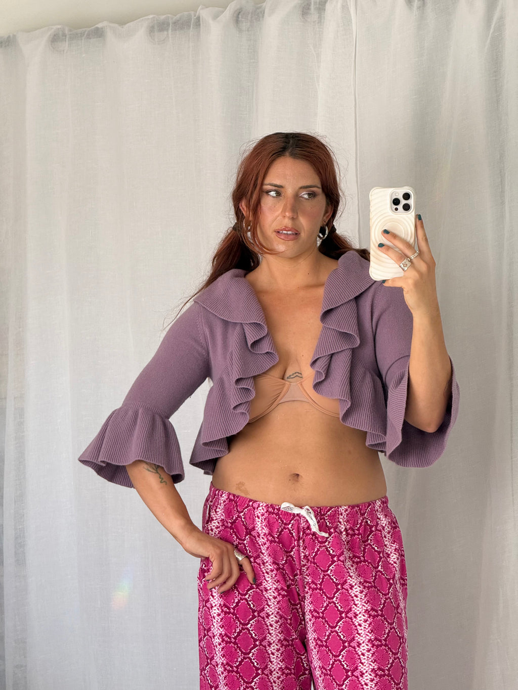 cashmere lavender ruffle cropped cardigan ✧