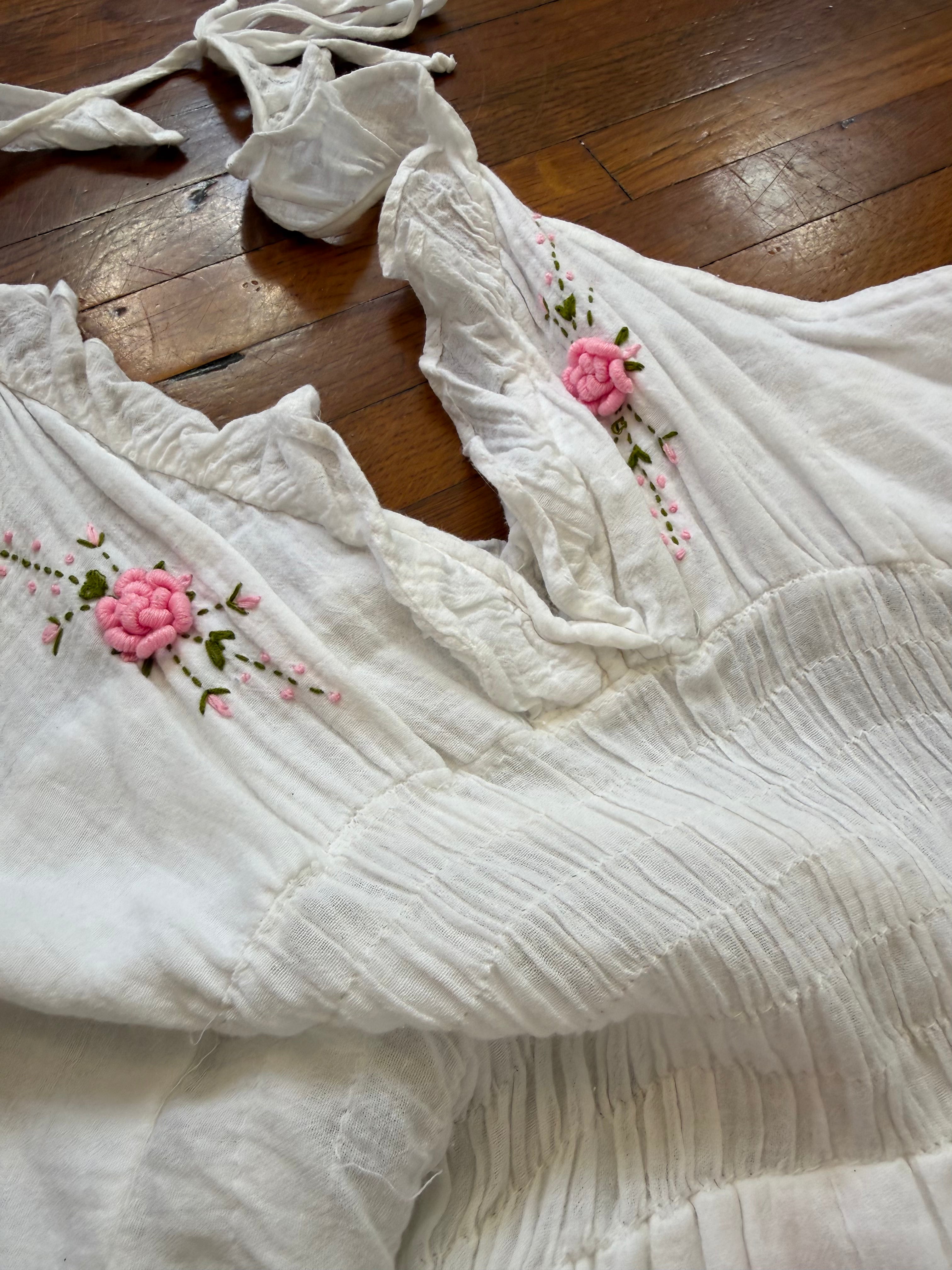 ✿ romantic cottagecore embroidered halter dress ✿