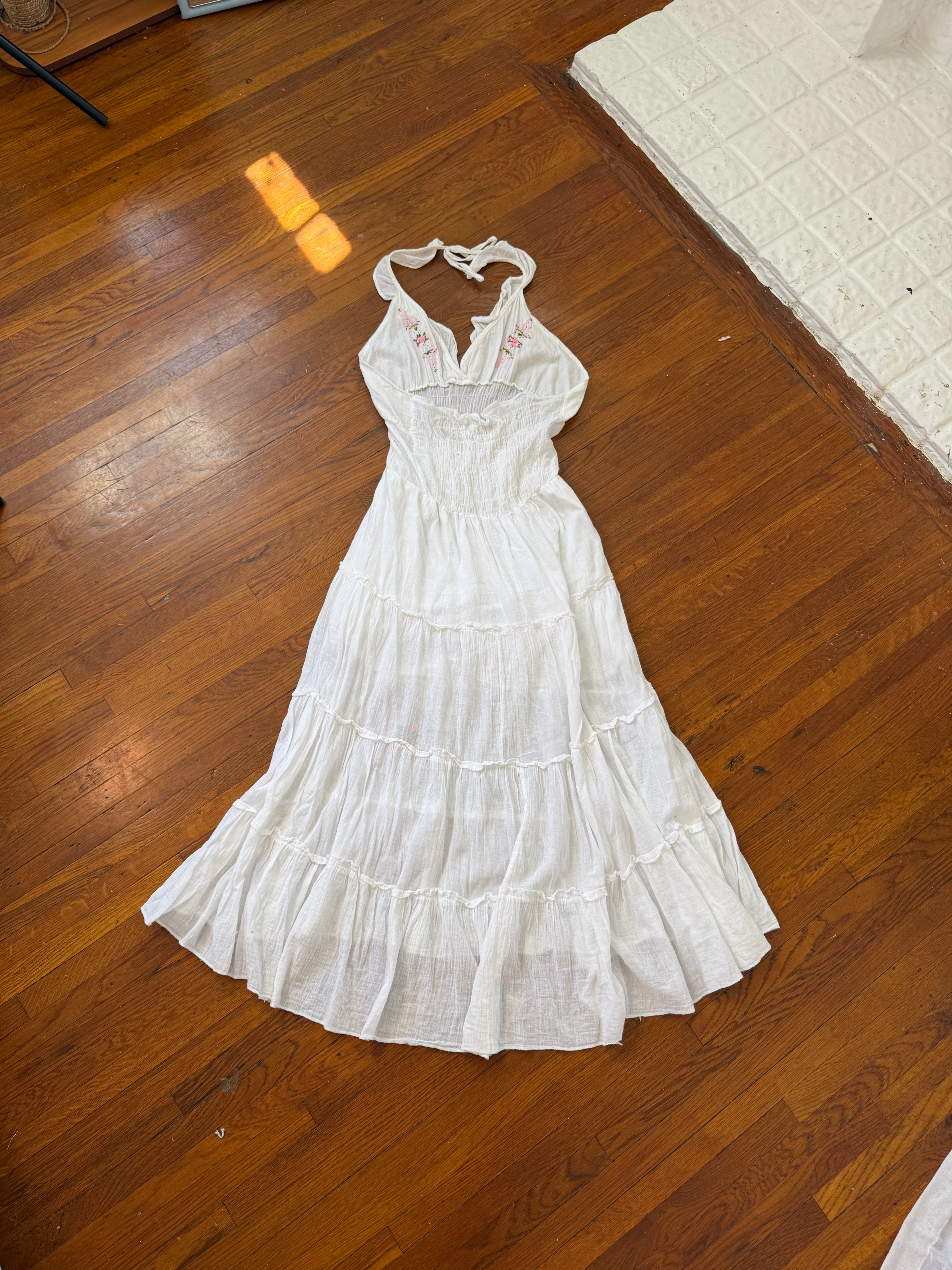✿ romantic cottagecore embroidered halter dress ✿