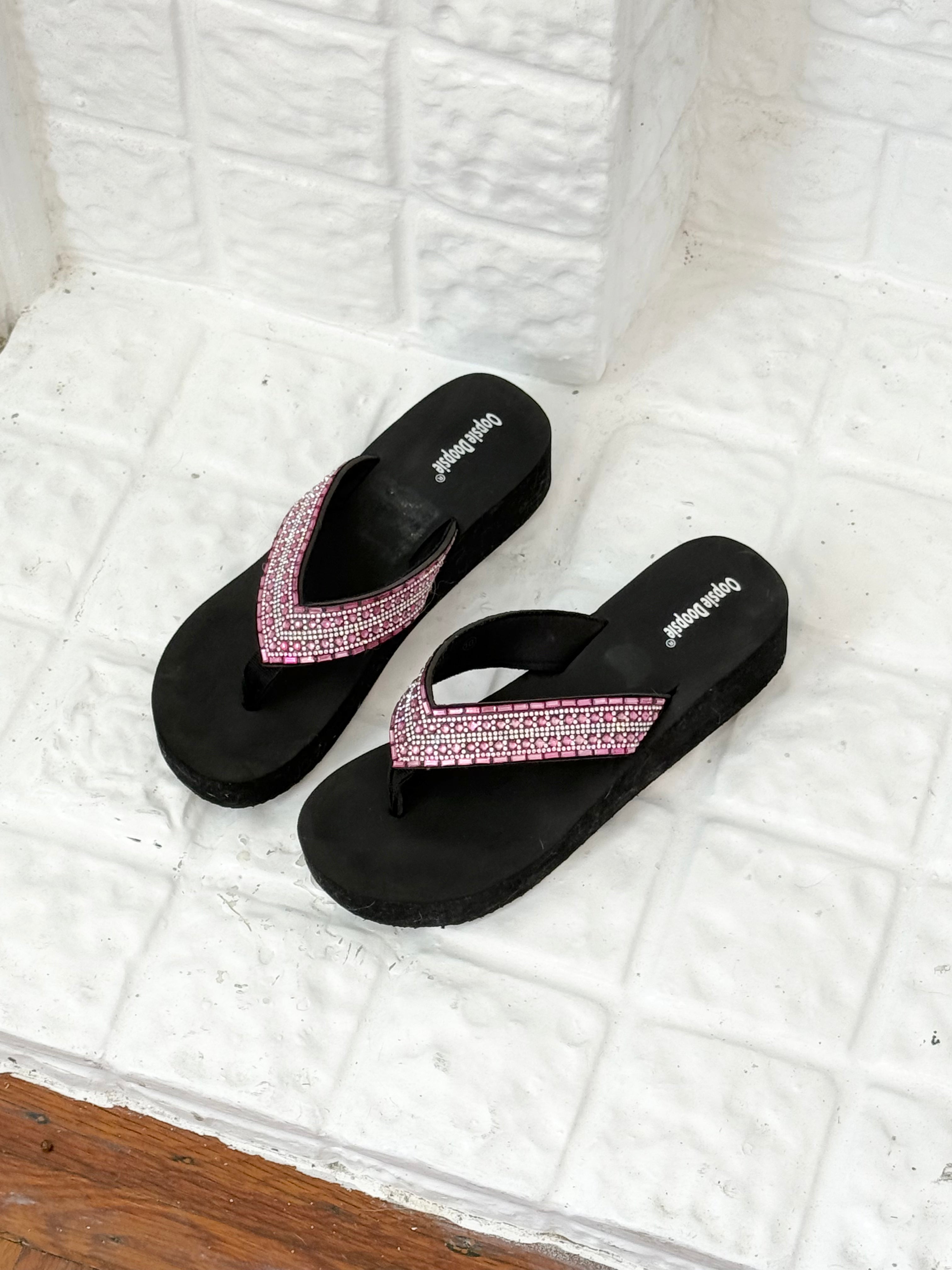 ✿ Y2K rhinestone platform flip flops ✿