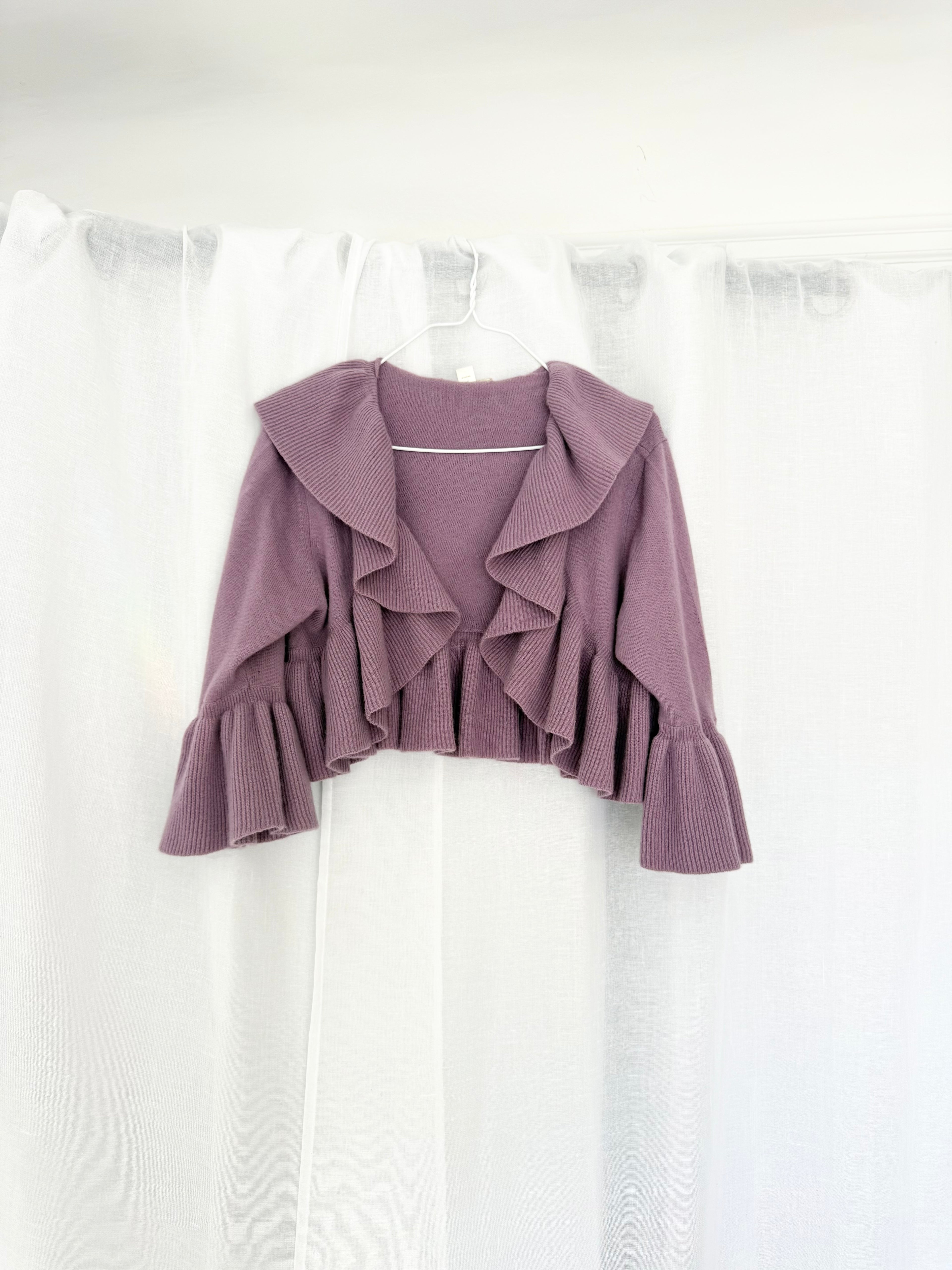 cashmere lavender ruffle cropped cardigan ✧