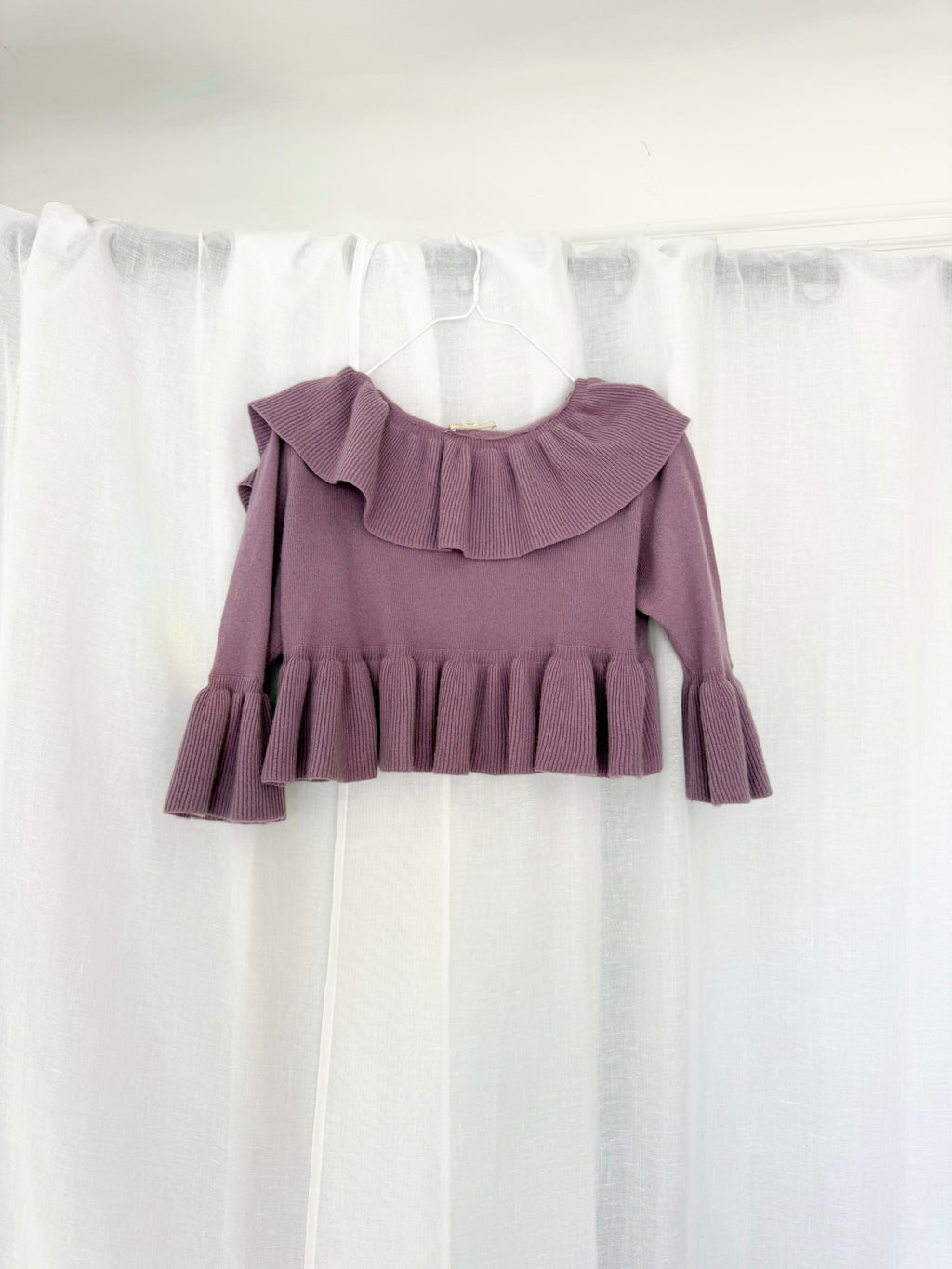 cashmere lavender ruffle cropped cardigan ✧
