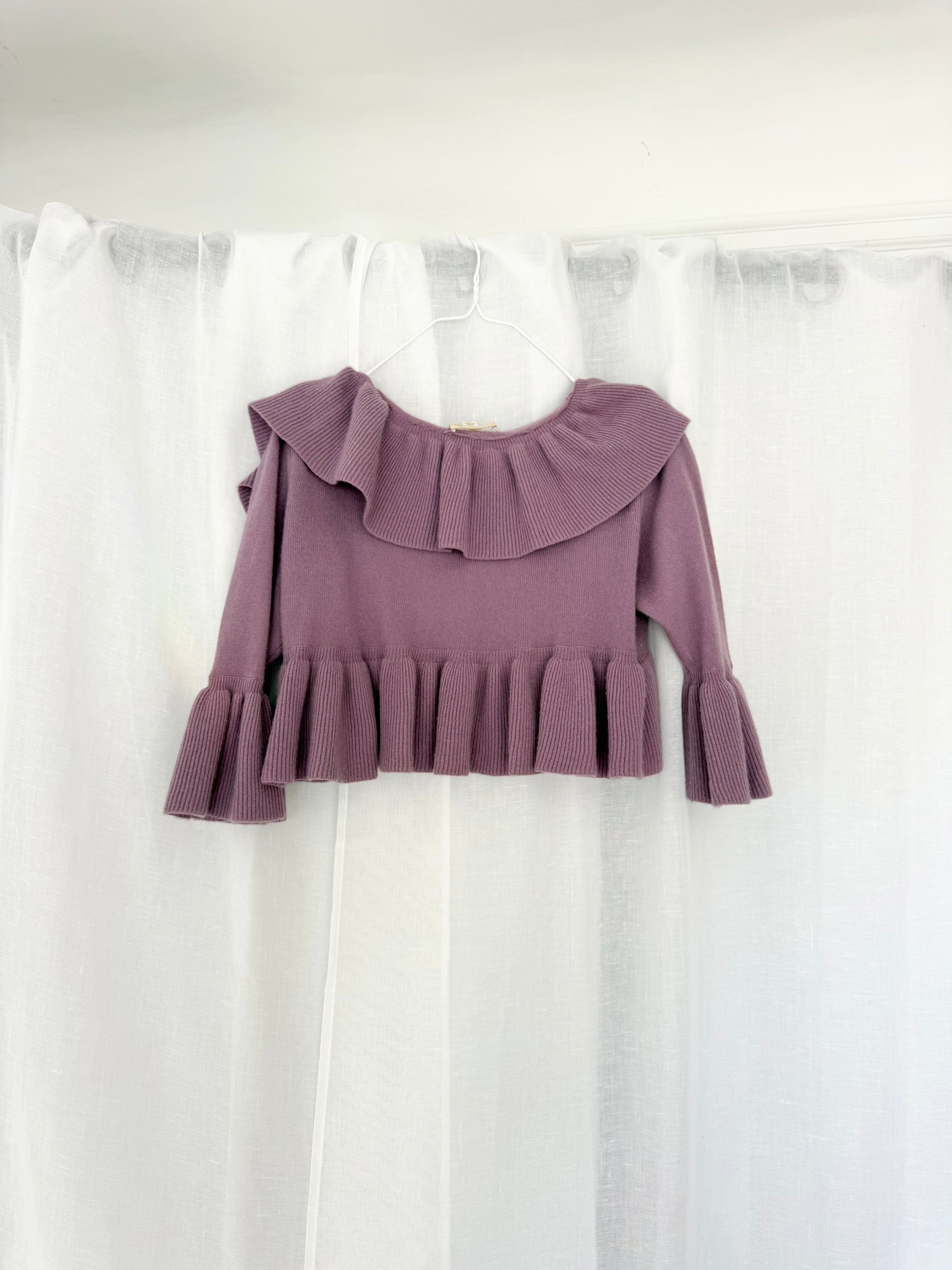 cashmere lavender ruffle cropped cardigan ✧